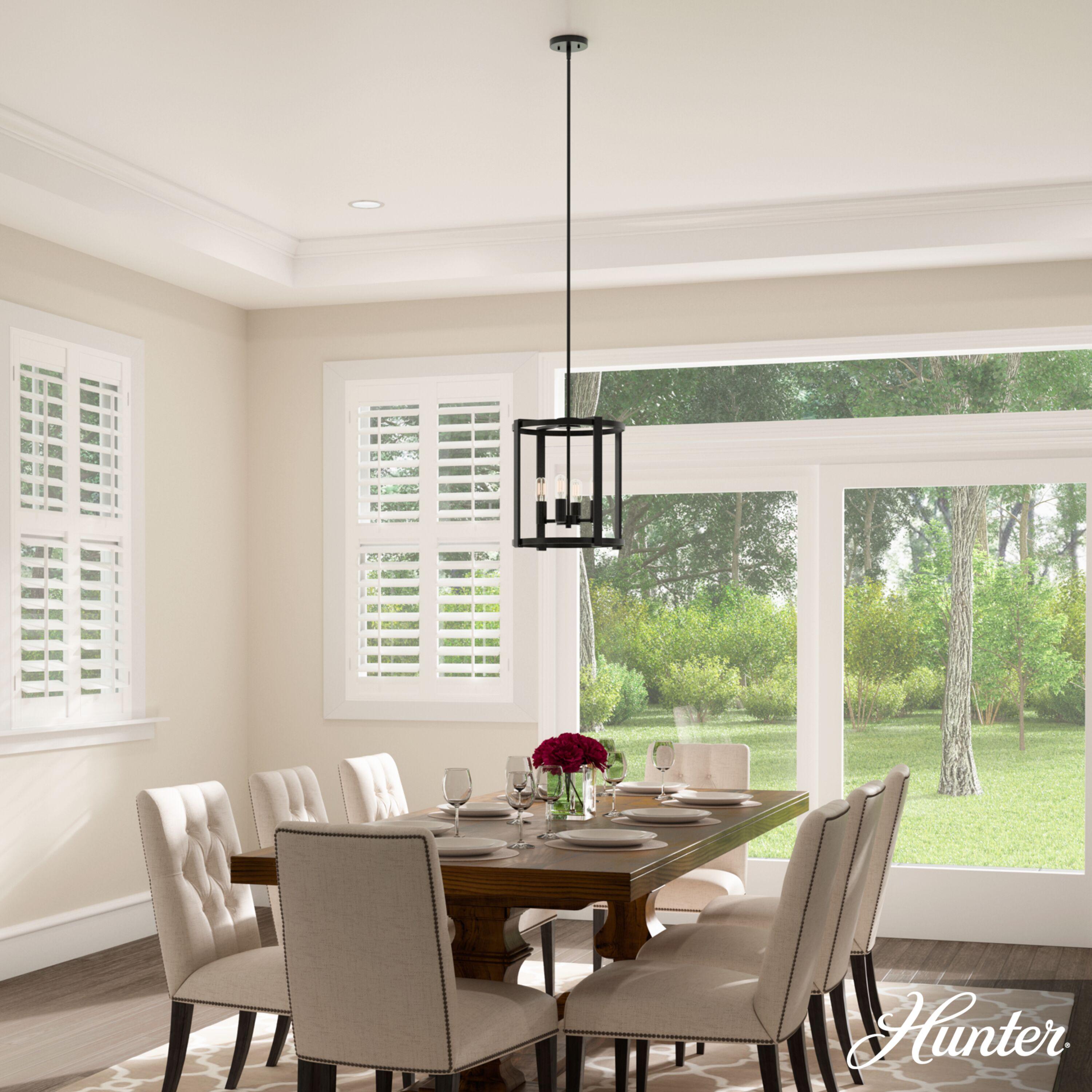 19003-Hunter Fans-Astwood 4-Light Lantern Chandelier in Caged Style-16 Inches Wide by 25.5 Inches High-Matte Black Finish
