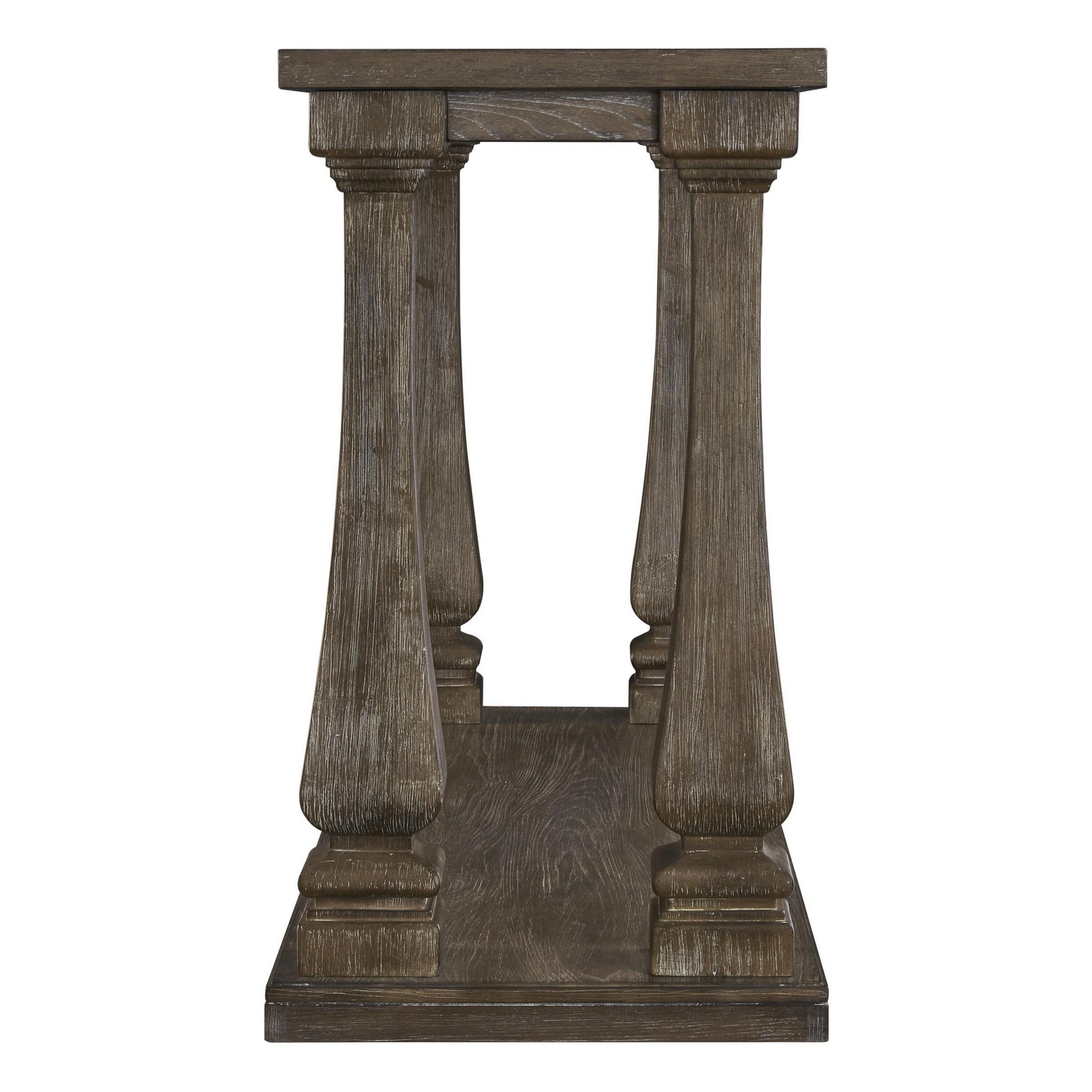 Johnelle Sofa Table Gray: Distressed Elm Veneer, Square Baluster Legs - Signature Design by Ashley