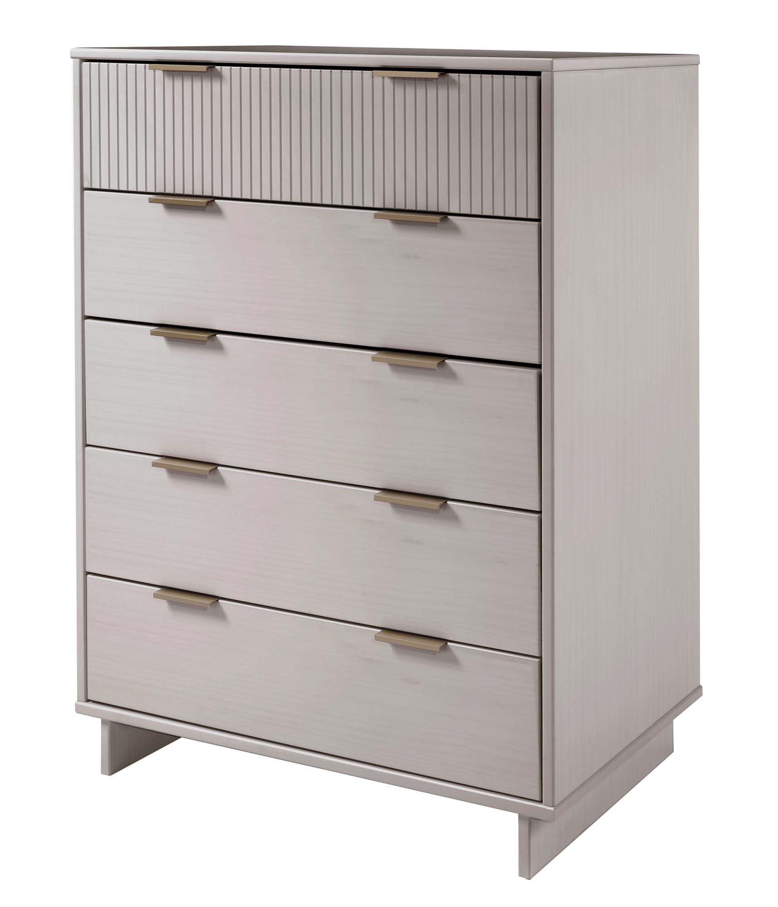 Manhattan Comfort Tall Granville Modern 5 Drawer Dresser Light Gray: Wood Frame, Spot Clean, Anti-Tip Hardware