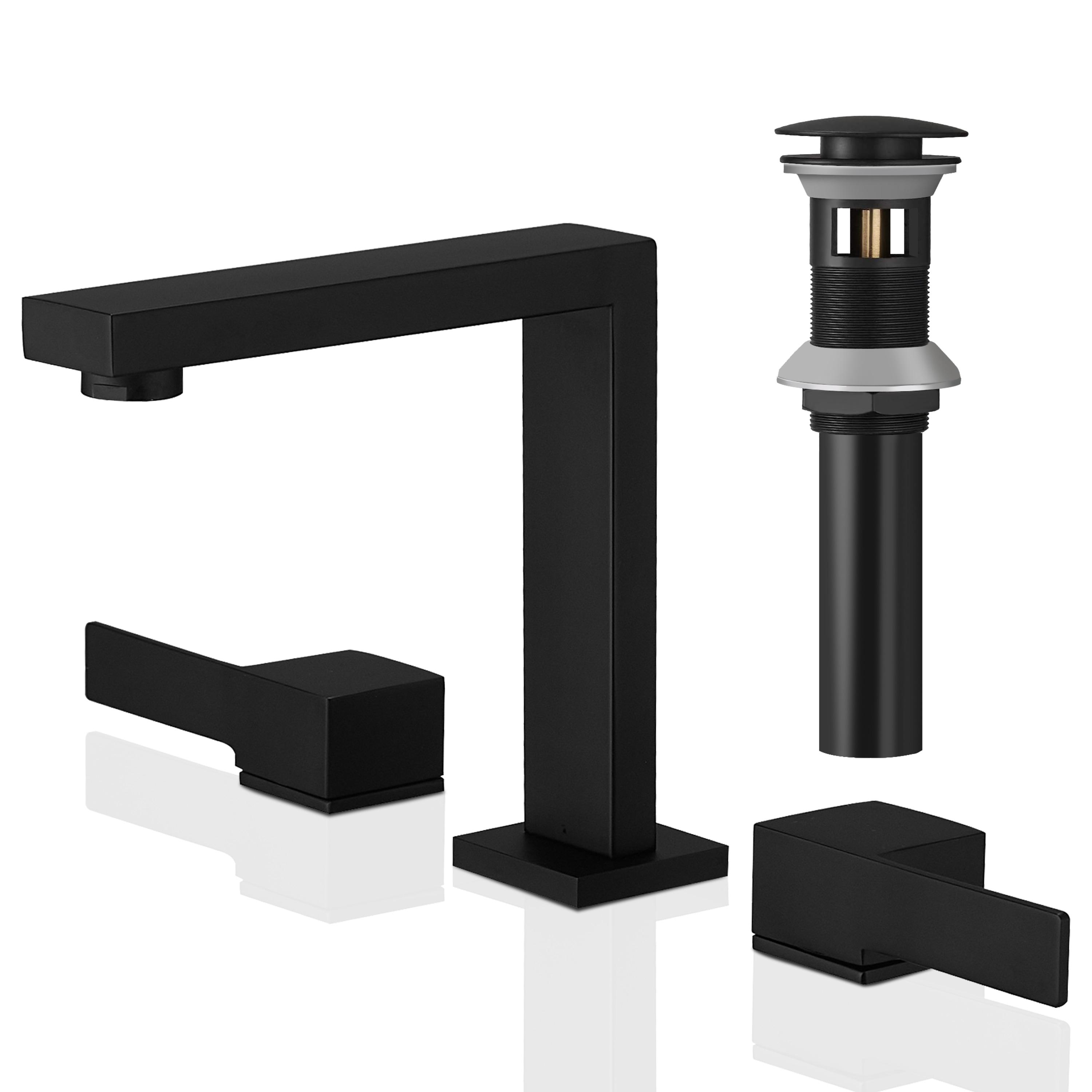 BWE 8 in. Widespread Double Handle Bathroom Faucet Water-Saving With Drain Kit In Matte Black