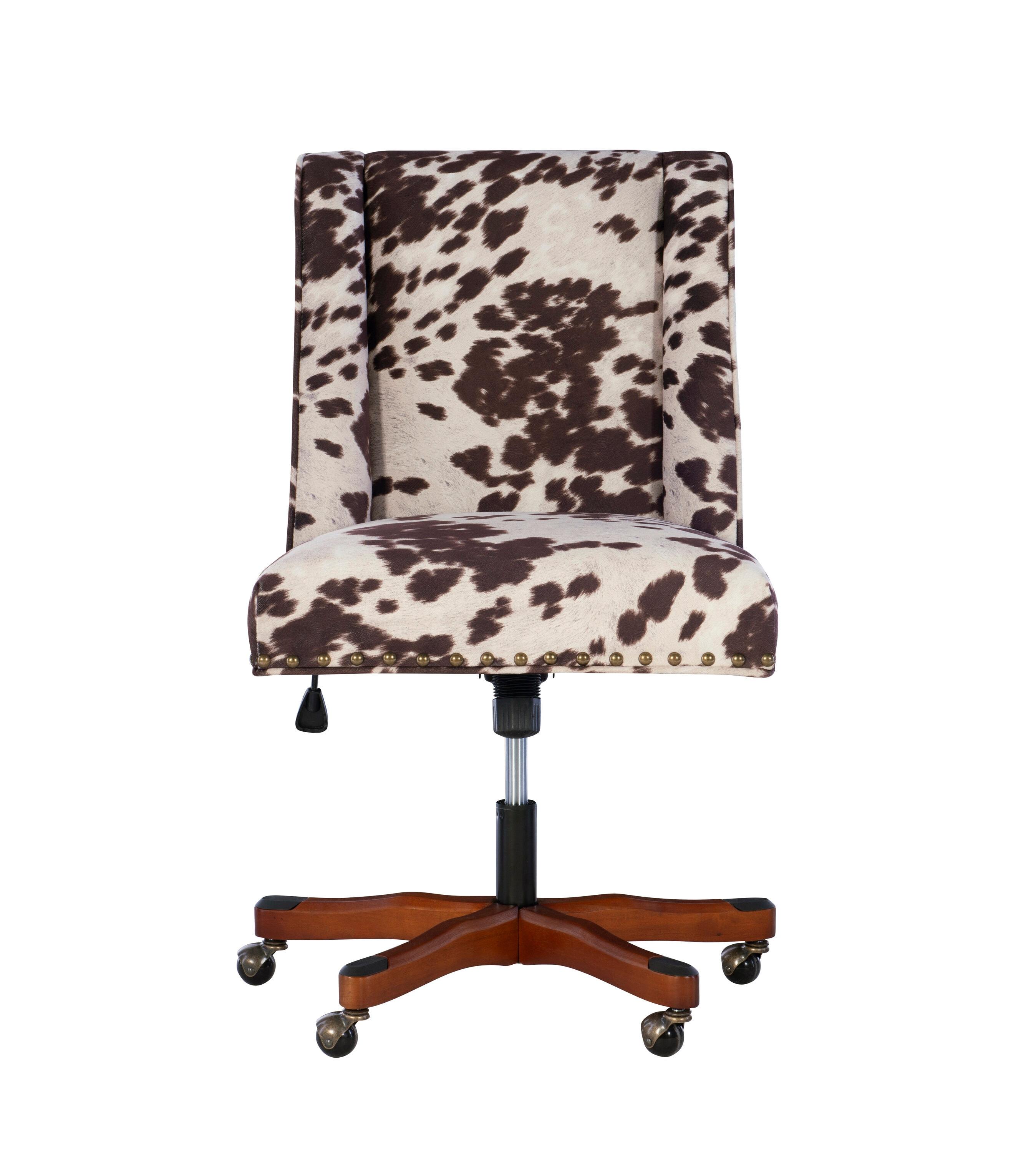 Draper Modern Office Swivel Desk Chair Metal Base Rolling Wheels Brown Cow Print - Linon