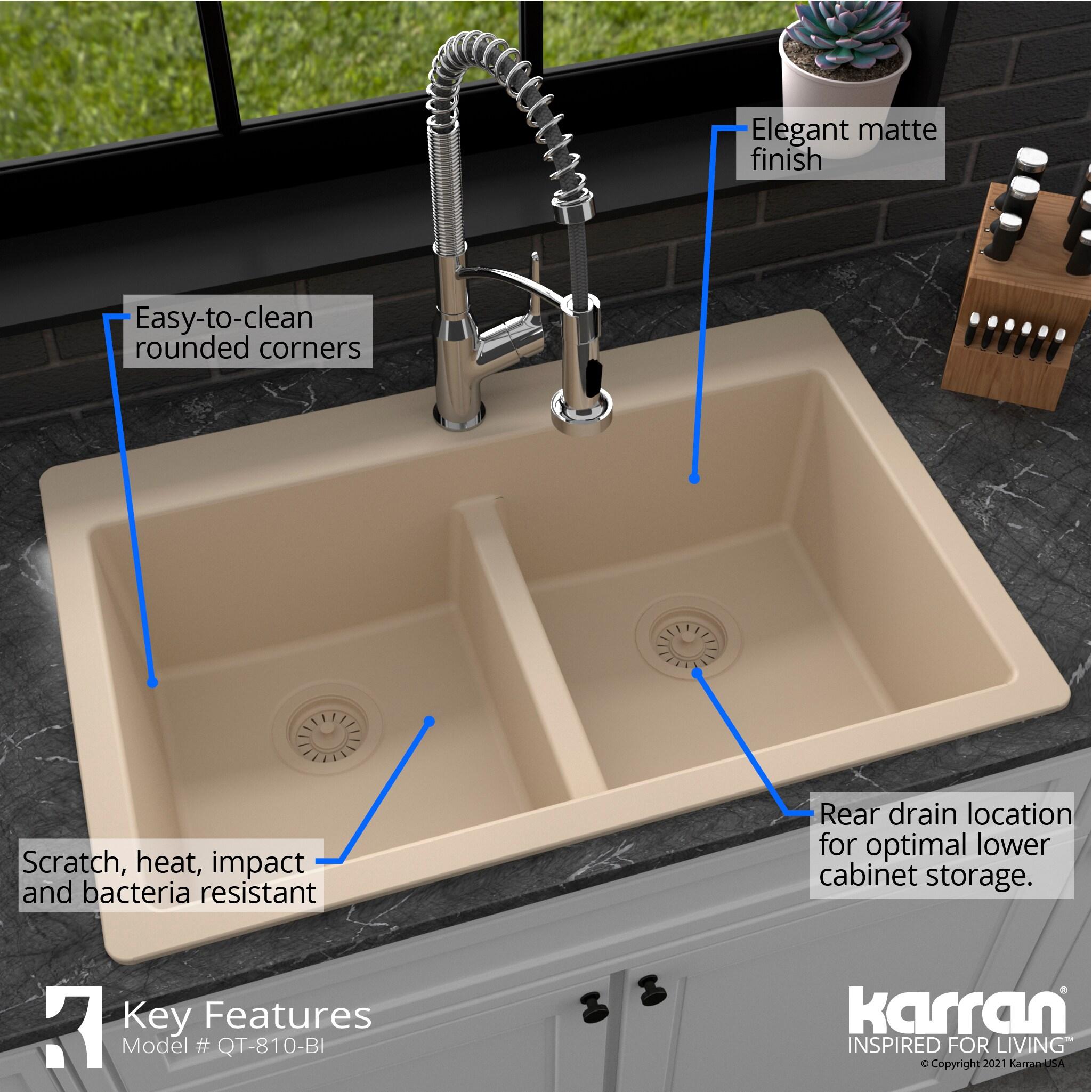 Karran Quartz 33'' X 22'' 50/50 Double Bowl Composite Drop-in Kitchen Sink