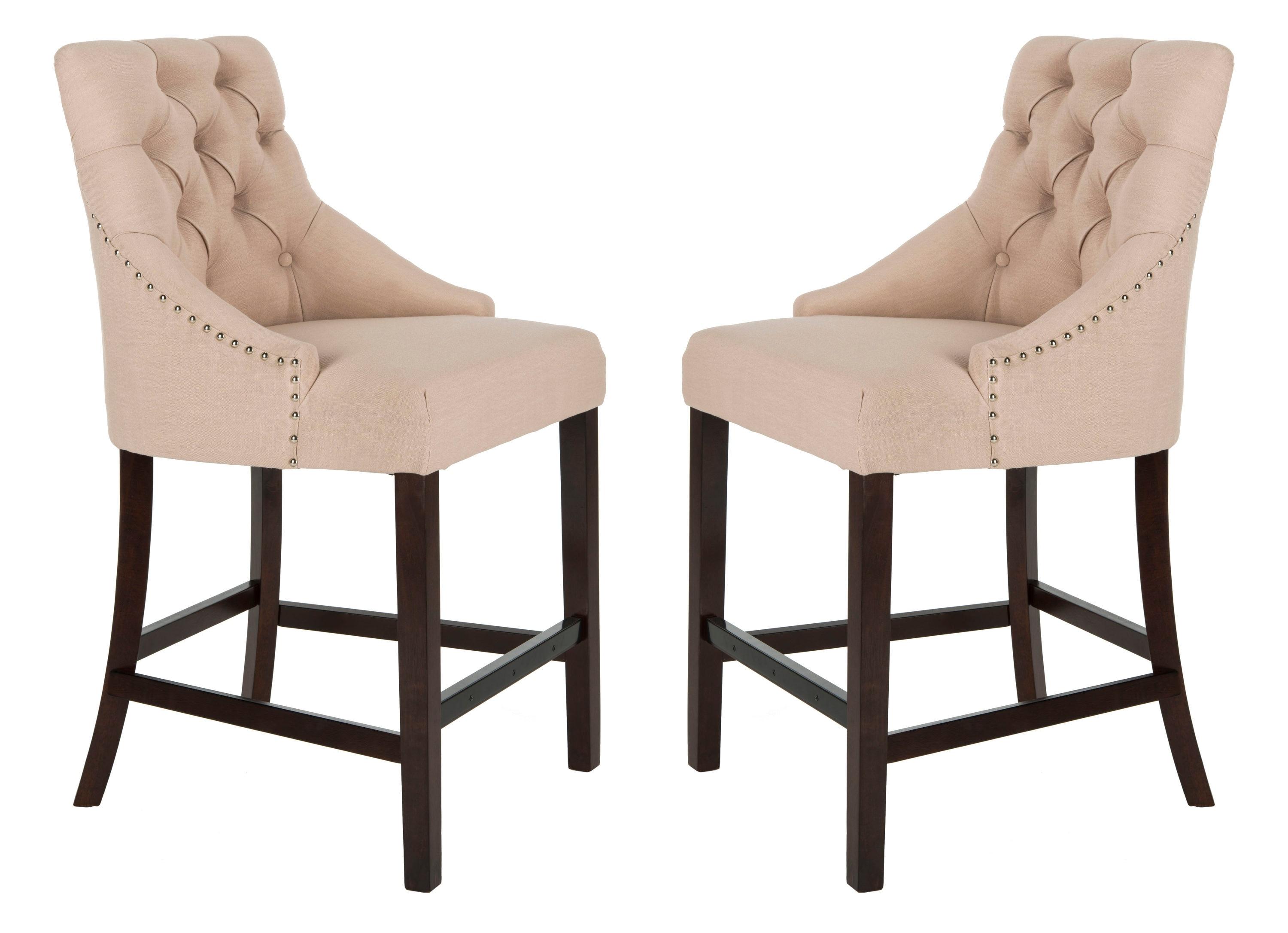 Eleni Tufted Wing Back Counter Stool (Set Of 2) - Beige/Espresso - Safavieh