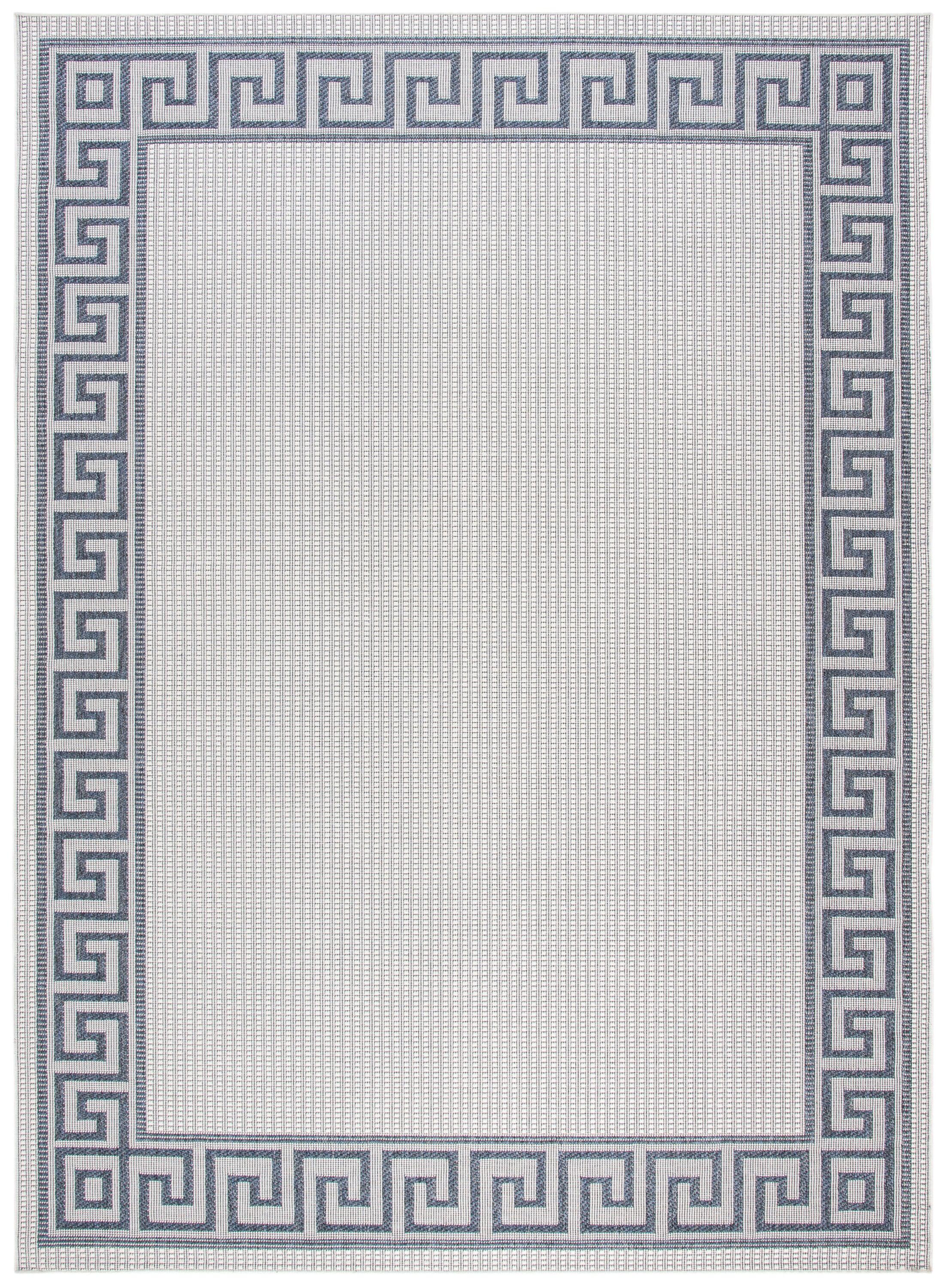 SAFAVIEH Bermuda Isidora Geometric Machine Washable Indoor/Outdoor Area Rug, Ivory/Blue, 9' x 12'