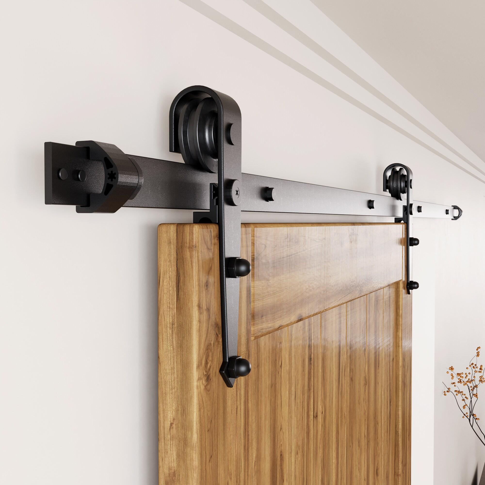 Homacer Black Rustic Sliding Barn Door Hardware Kit, for One/Single Door, 18ft Long Flat Track, Arrow Design Roller, Heavy Duty, for Interior & Exterior Use