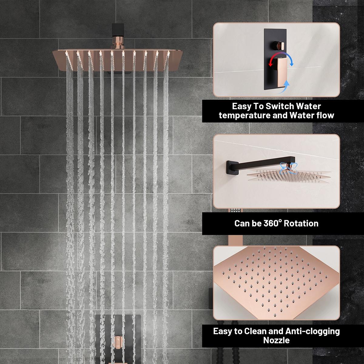 10 Inch Matte Black Shower System with Handheld Shower head, Bathroom Mixer Shower Set Wall Mounted Shower Faucet Rough-in Valve and Trim Kit