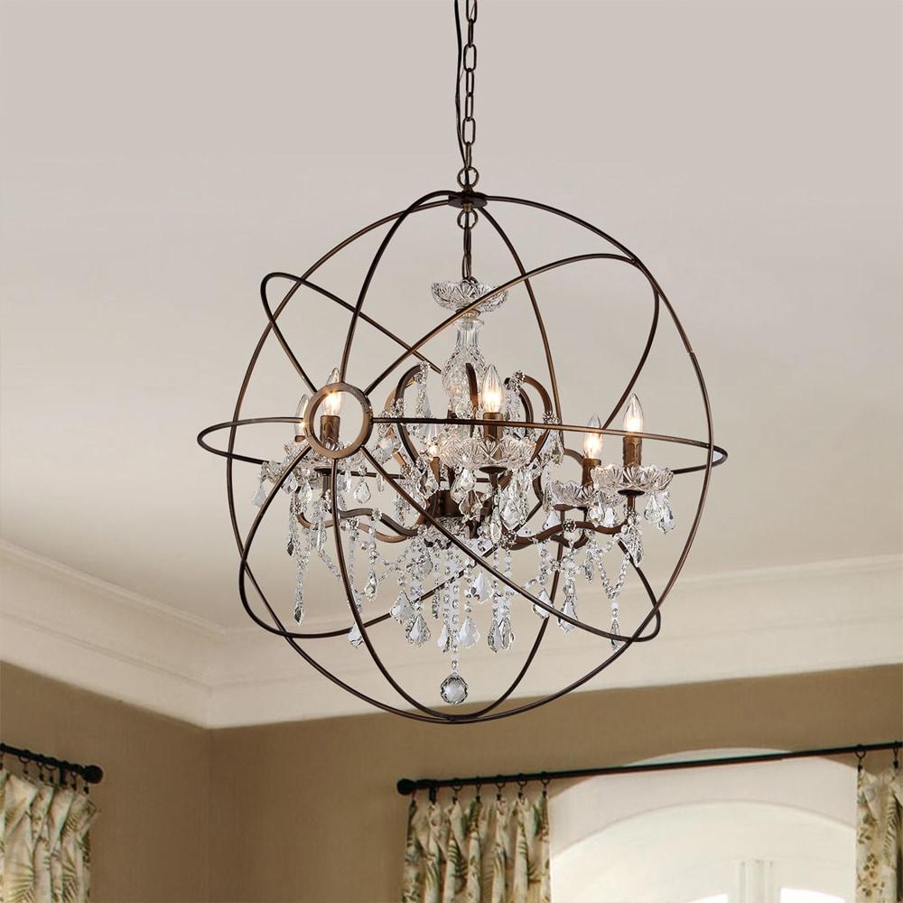 Warehouse of Tiffany Planetshaker II Antique Bronze and Crystal 6-light Chandelier