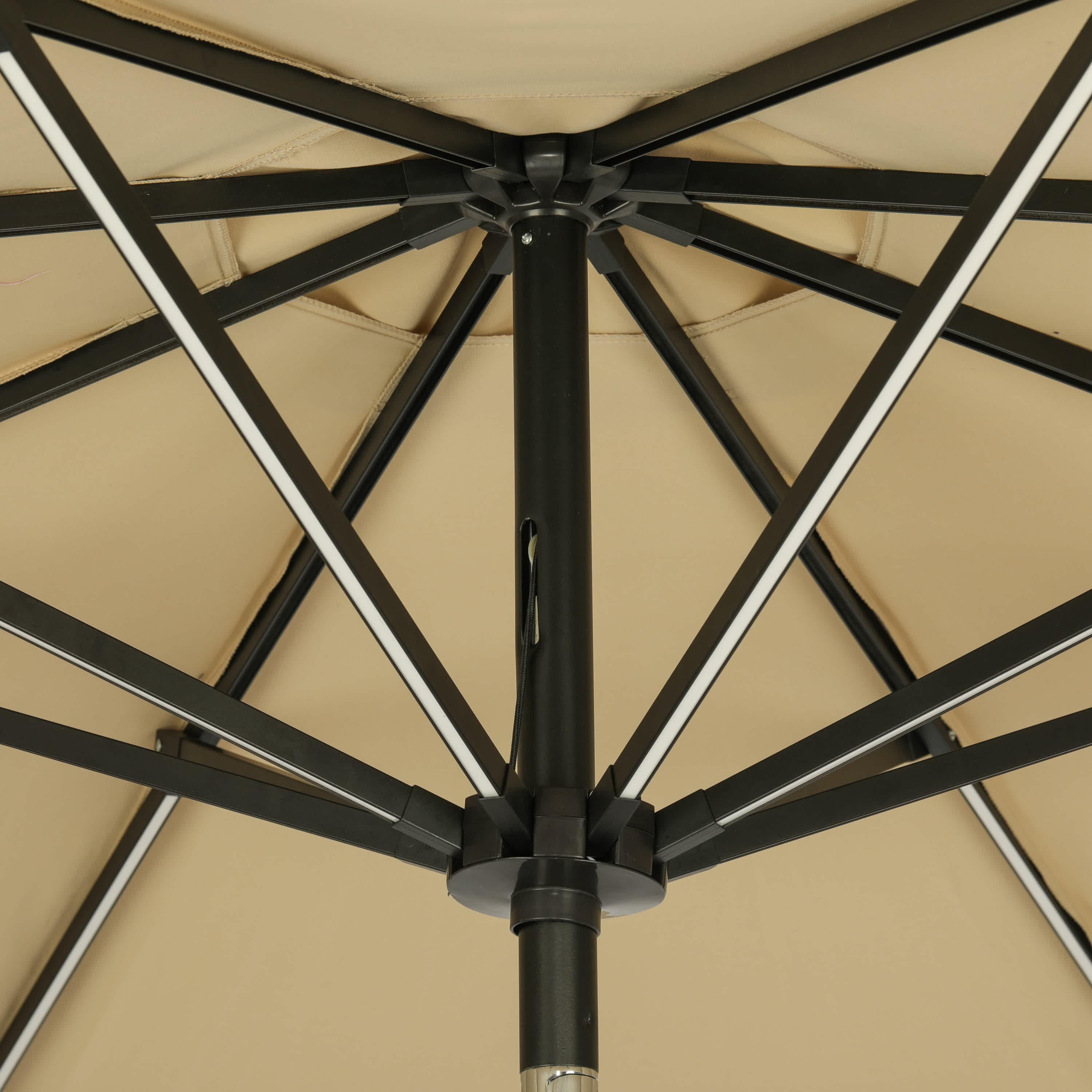 11' x 11' Calypso II Market Patio Umbrella with Solar LED Strip Lights Champagne - Island Umbrella