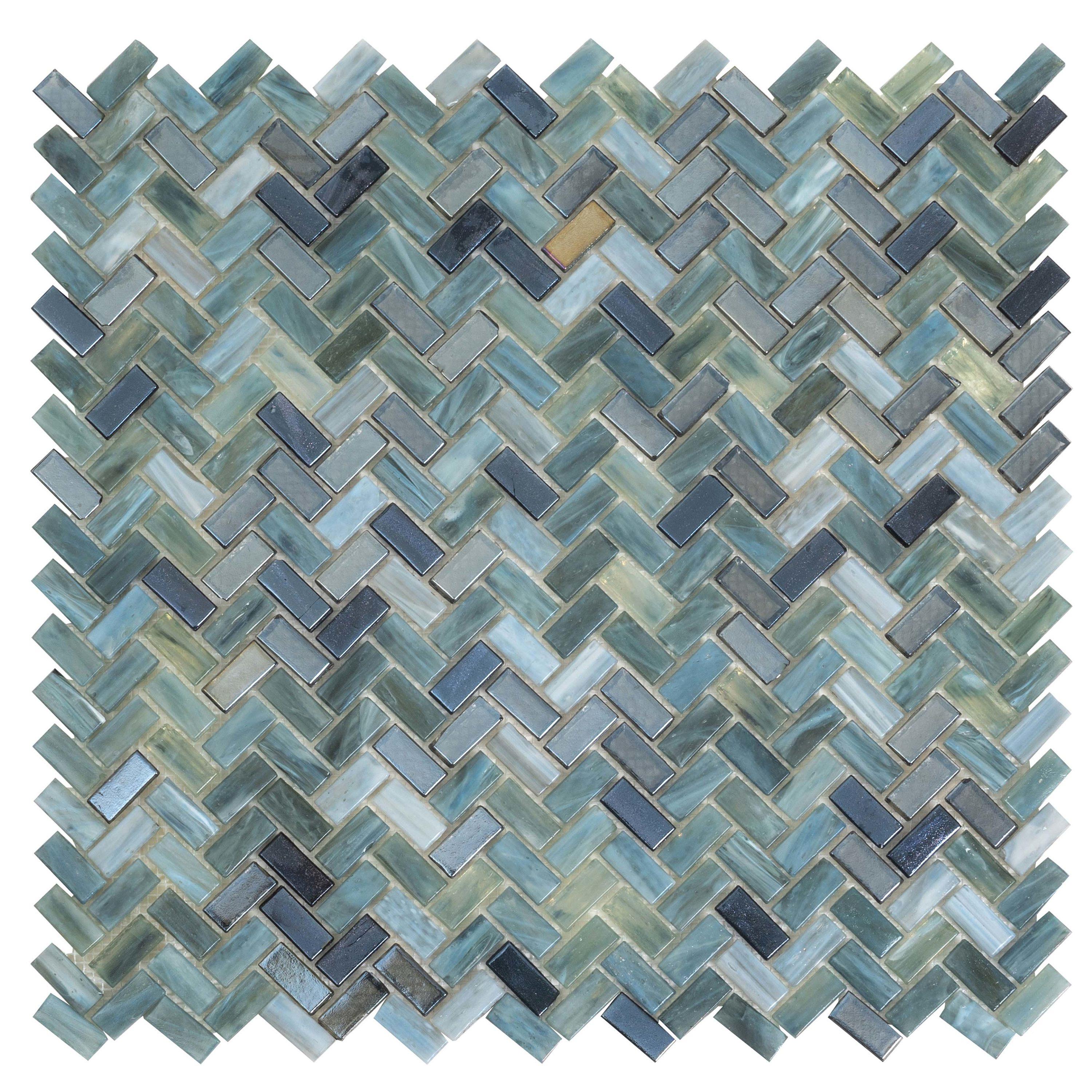 Apollo Tile    10 Pack 11.8-in x 11.9-in Dark Gray Herringbone Glossy Finished Glass Mosaic Floor and Wall Tile (9.75 Sq ft/case)