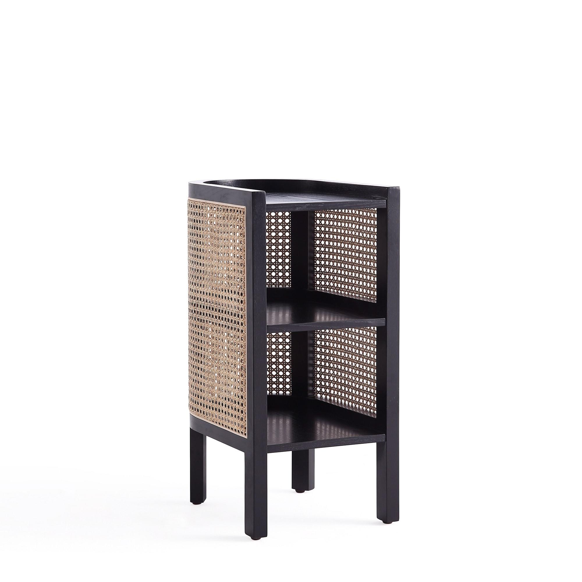 Versailles End Table Black/Natural - Manhattan Comfort: Half Moon Design, Fixed Shelf, Ash Material