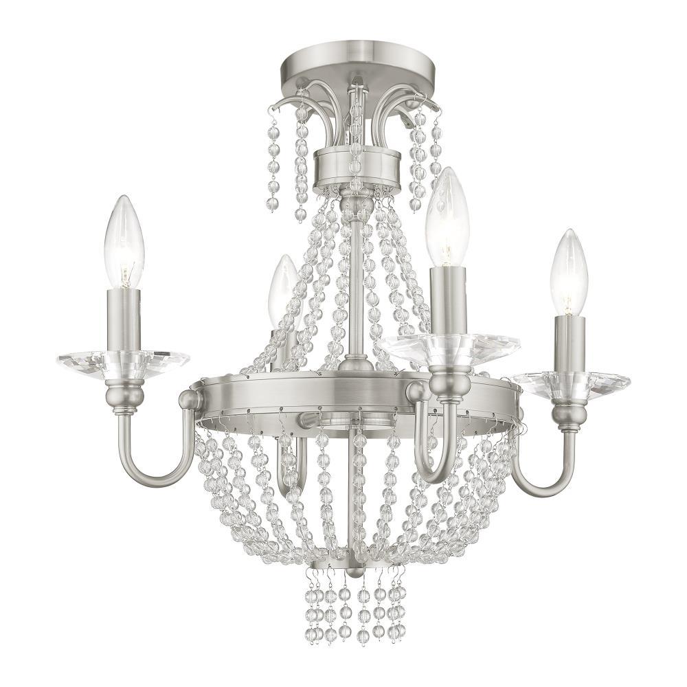 Brushed Nickel Mini Crystal 4-Light Candle Chandelier