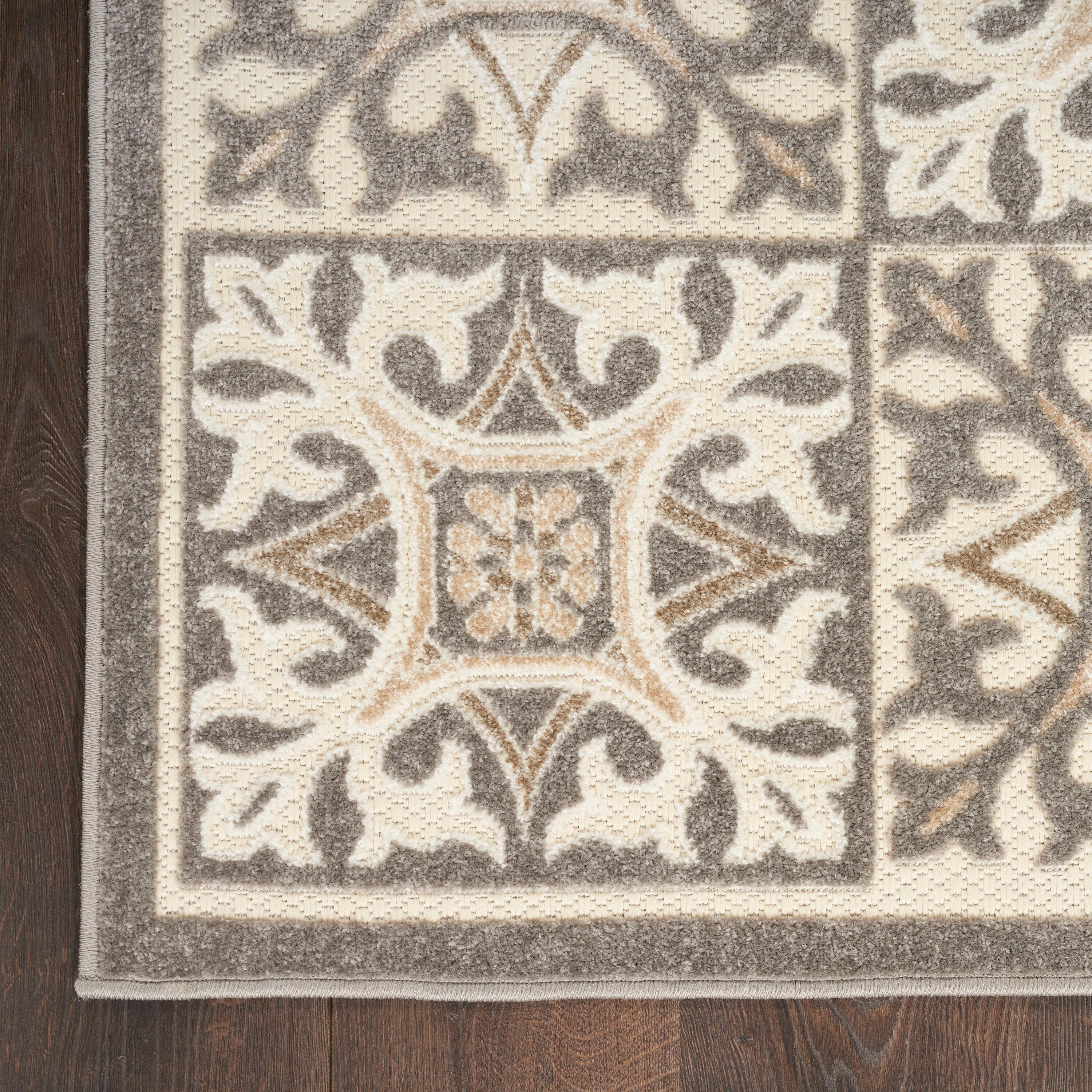 Nourison Aloha Modern Mosaic Flatweave High-Low Indoor Outdoor Area Rug Ivory Grey 2'8" x 4'