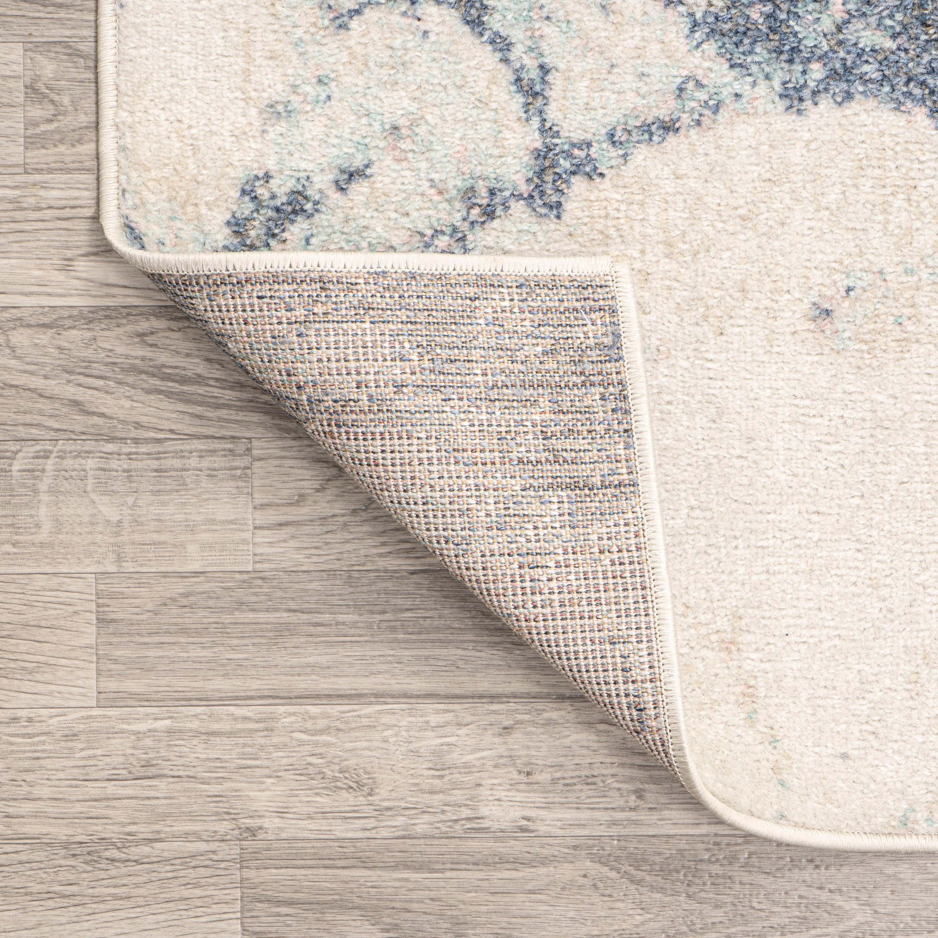 2' x 8' Marmo Abstract Marbled Modern Runner Rug, Blue/Cream - JONATHAN Y