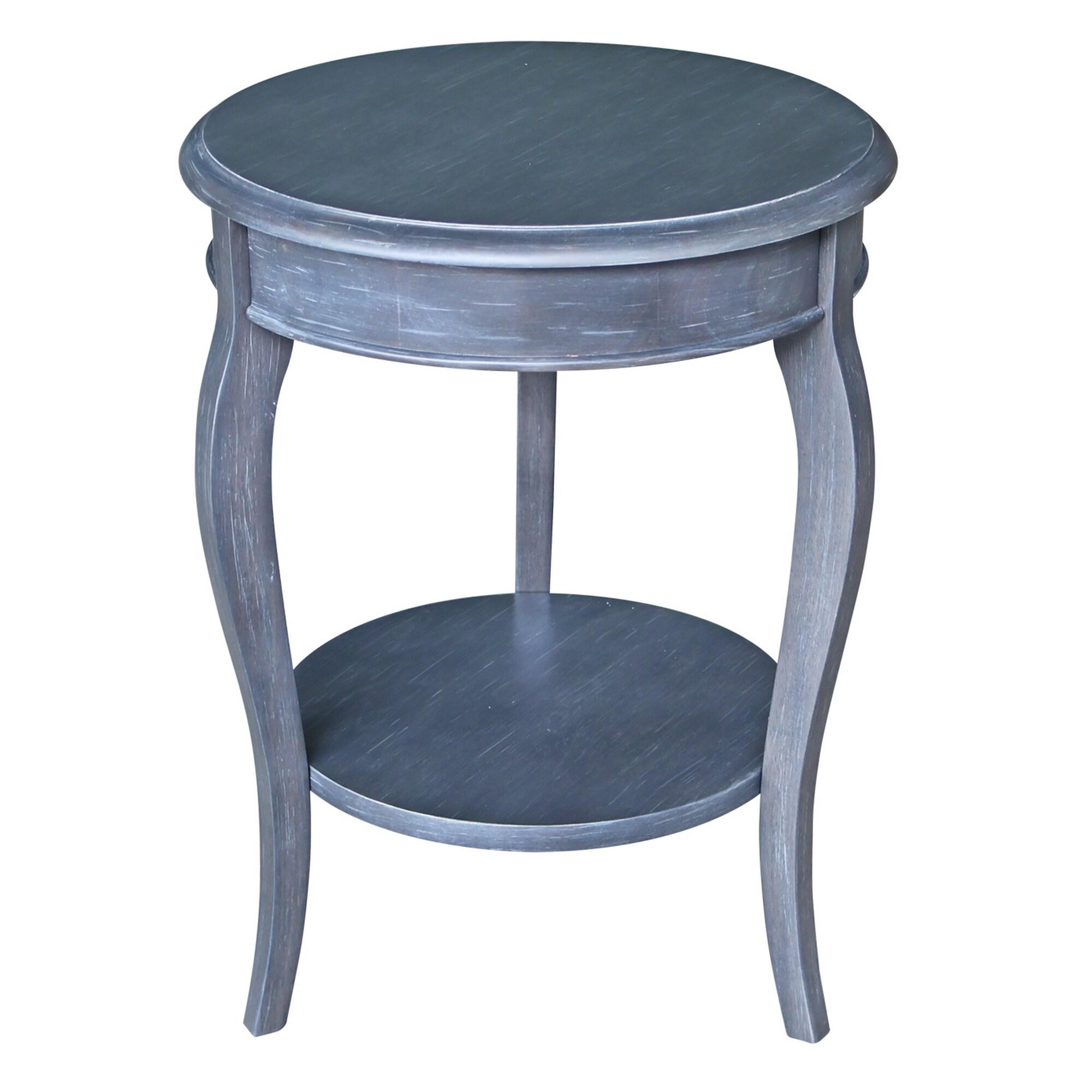 Cambria Round End Table Antique/Heather Gray - International Concepts: Solid Wood, Fixed Shelf