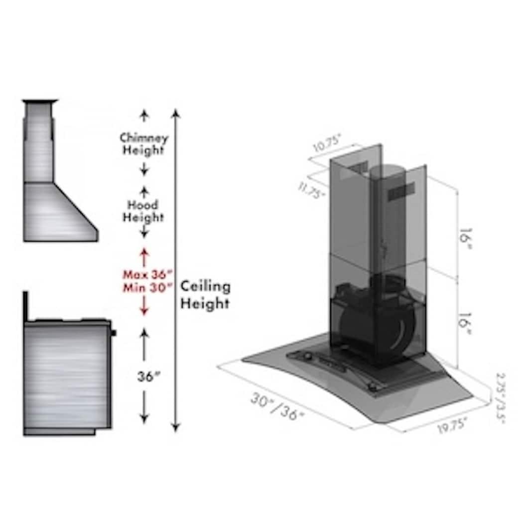 ZLINE 36 in. Convertible Vent Wall Mount Range Hood in Stainless Steel & Glass (KZ-36)