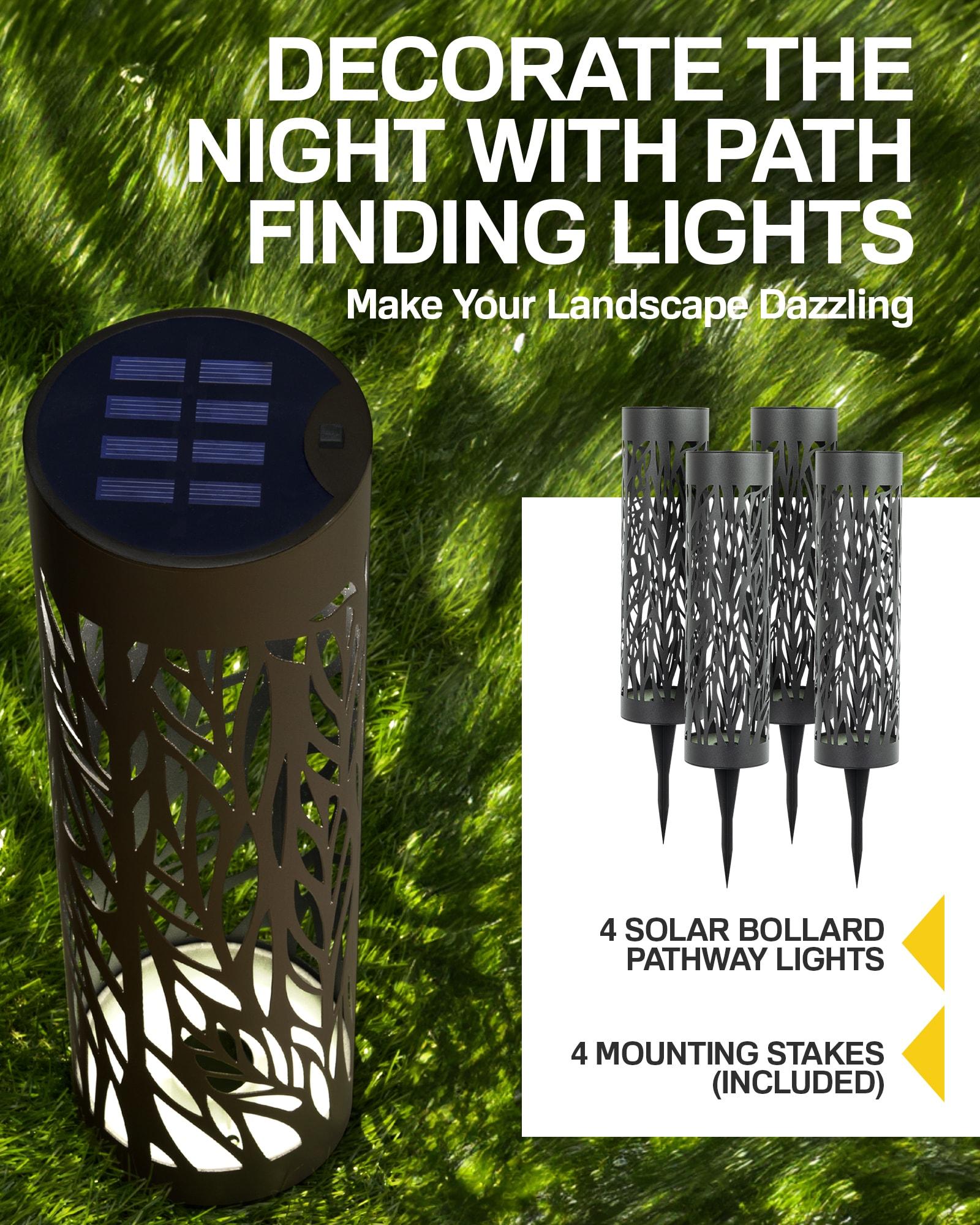 Bell + Howell Black Bollard Pathway Lights Solar Powered - Pack of 4