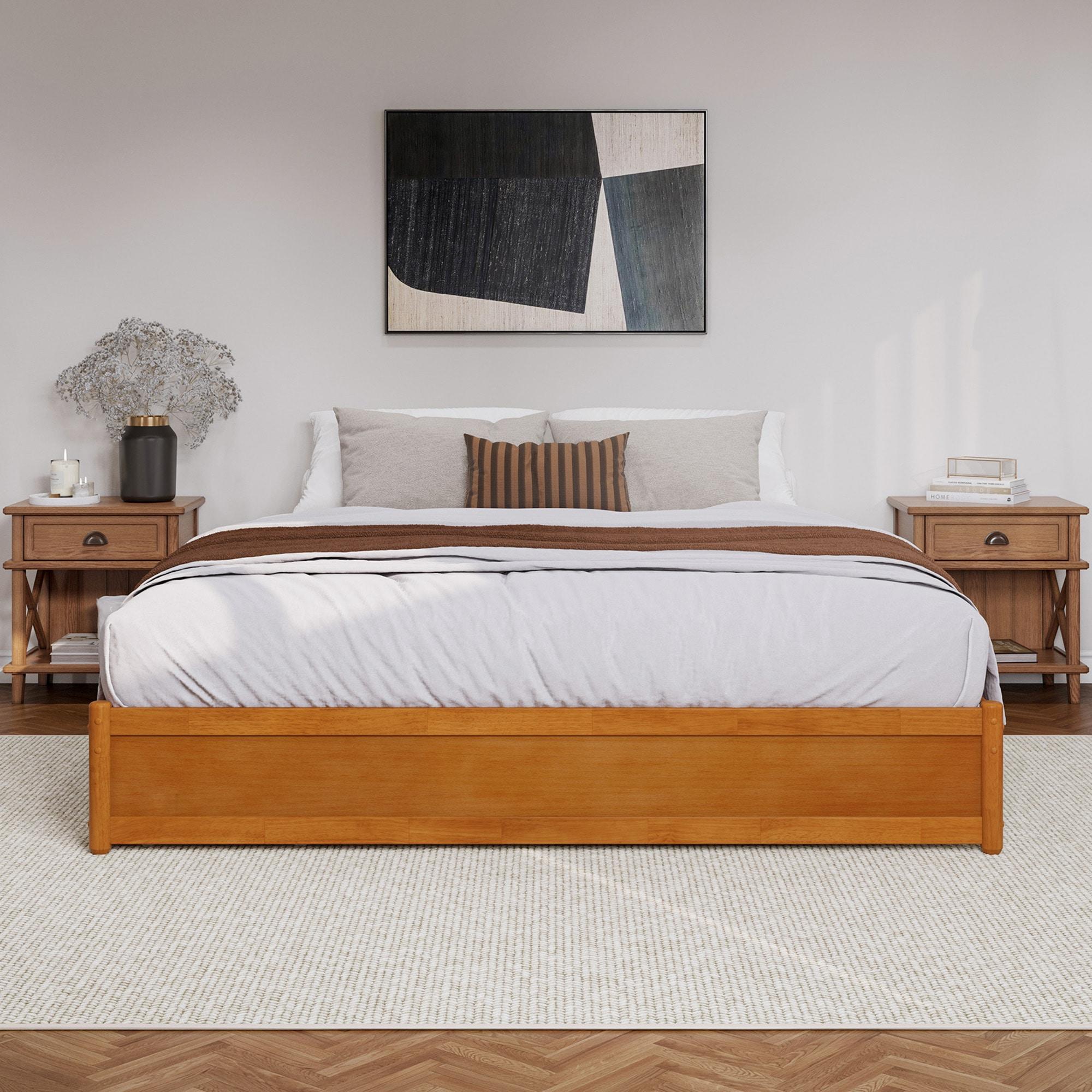 Barcelona Light Toffee King Wood Frame Platform Bed with Storage Drawers