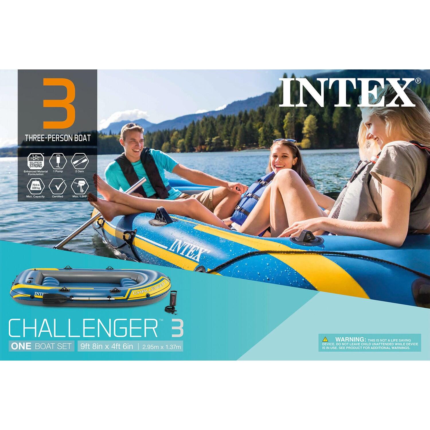 INTEX 68370EP Challenger 3 Inflatable Boat Set: Includes Deluxe 48in Boat Oars and Pump – Triple Air Chambers – 3-Person – 660lb Weight Capacity