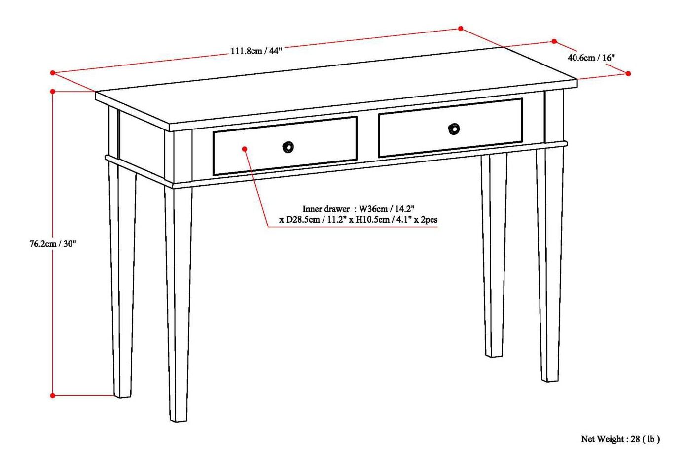 Simpli Home Carlton 44"W Solid Wood Storage Console Table in Dark Tobacco Brown with 2 Drawers