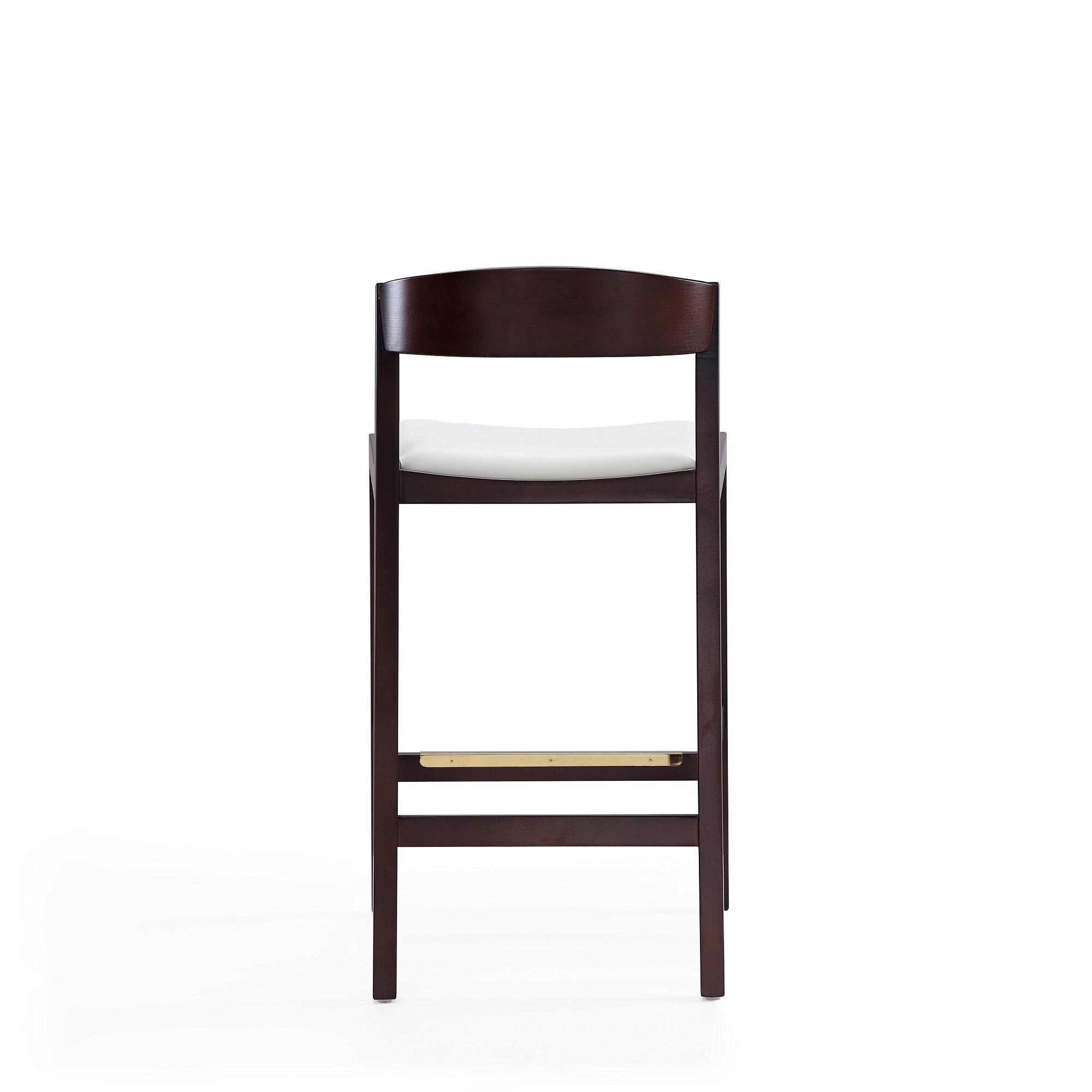 Klismos 36.75 in. Ivory and Dark Walnut Beech Wood Counter Height Bar Stool
