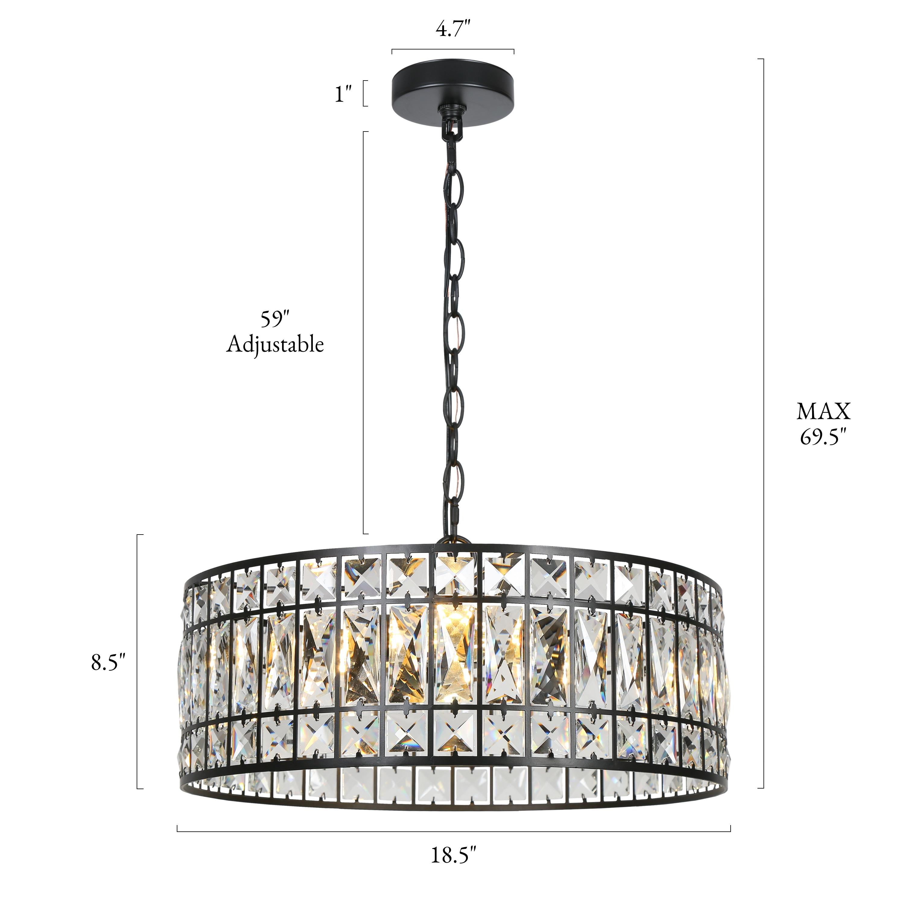LNC Chispa 3-Light Matte Black Drum LED Dry Rated Chandelier: UL Listed, Adjustable Height, Crystal Decor