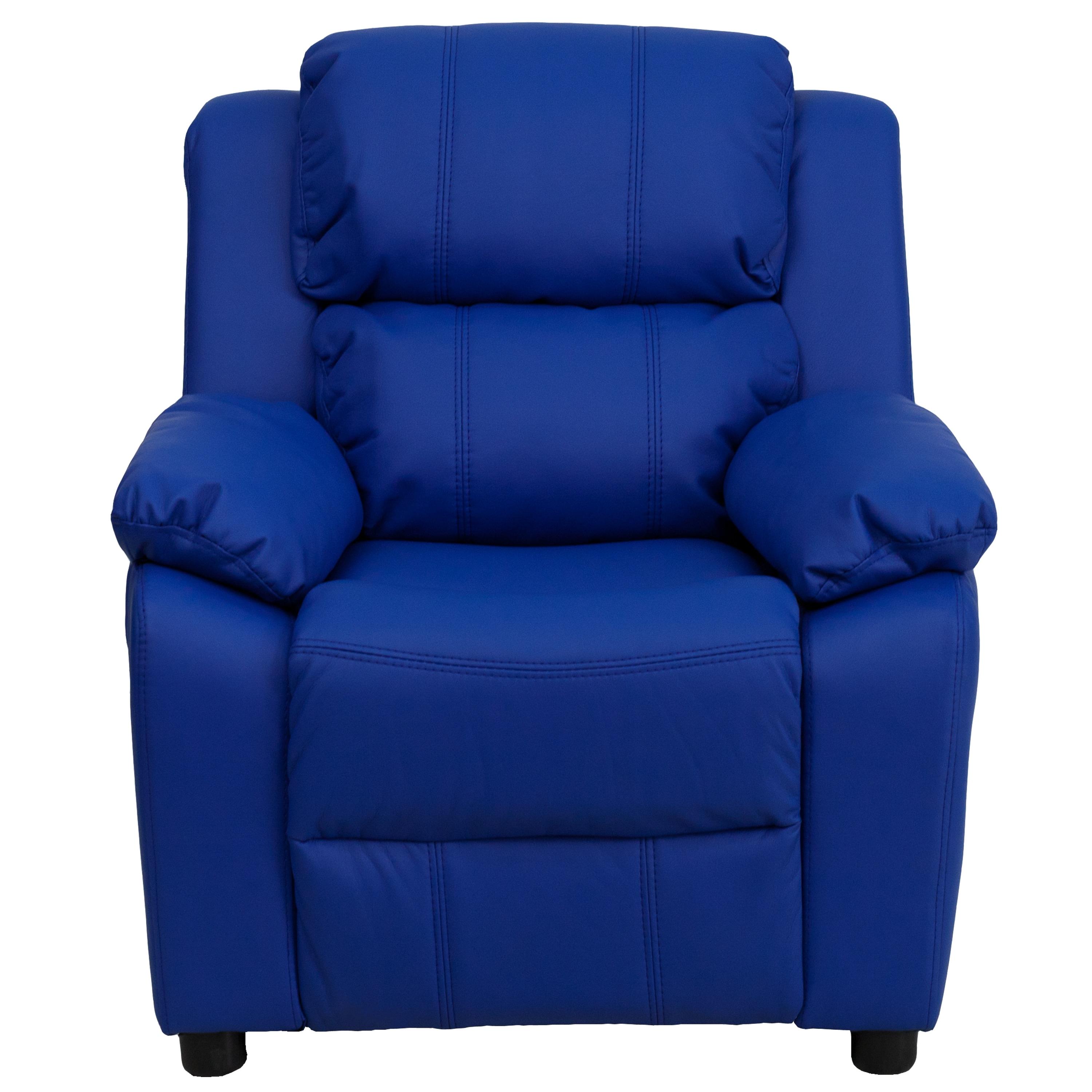 Flash Furniture Charlie Deluxe Padded Contemporary Blue Vinyl Kids Recliner with Storage Arms