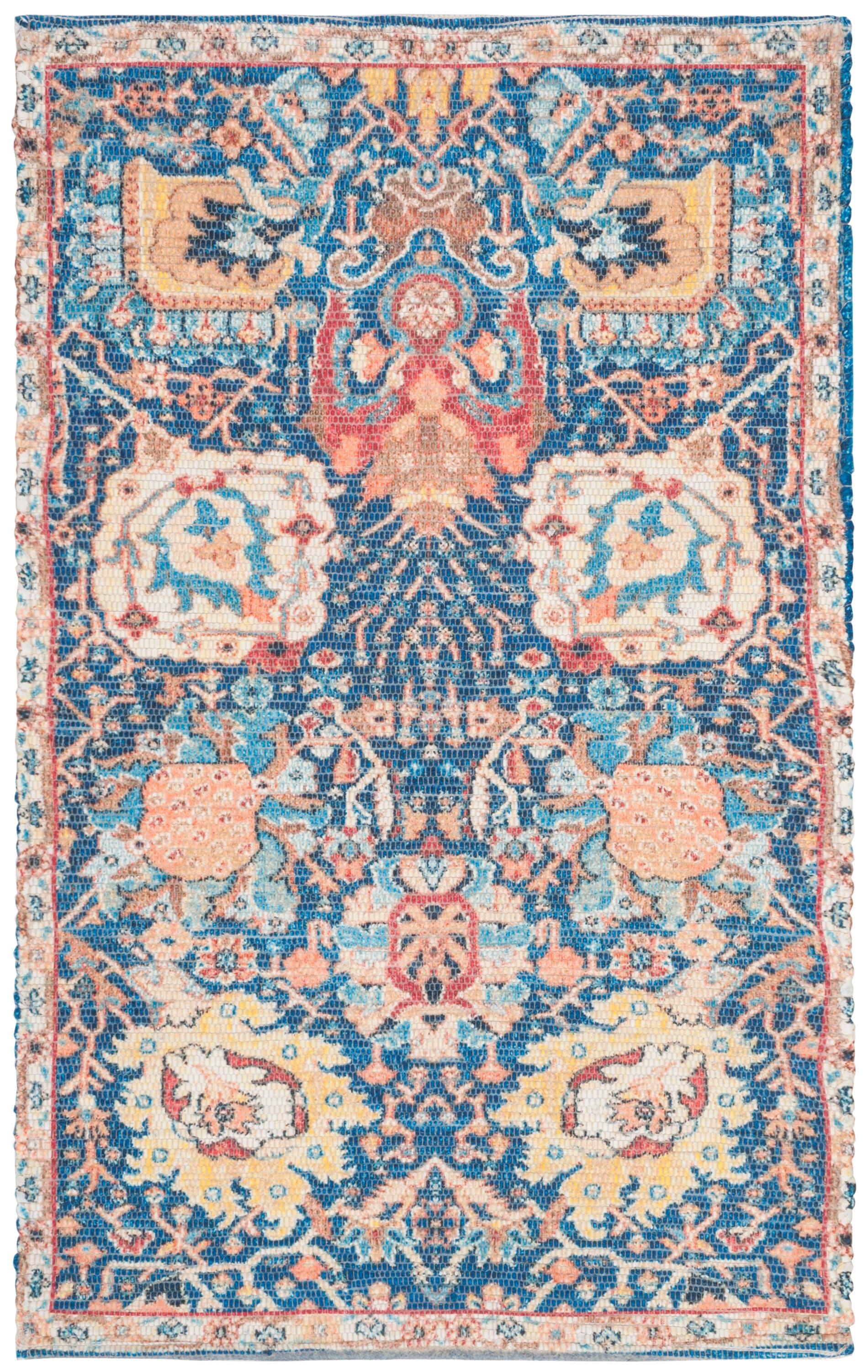 SAFAVIEH Saffron Jessamine Border Cotton Area Rug, Blue/Orange, 3' x 5'
