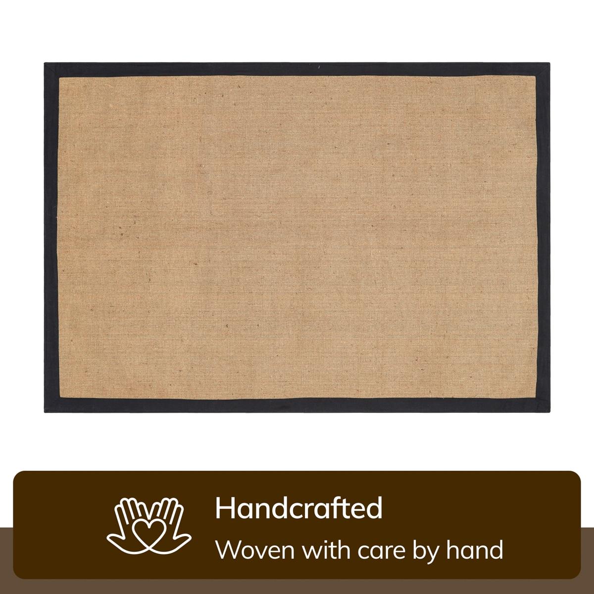 Ebern Designs Quince Sorel Solid Border Beige Black Natural Jute Non-Slip Handwoven Latex Area Rug