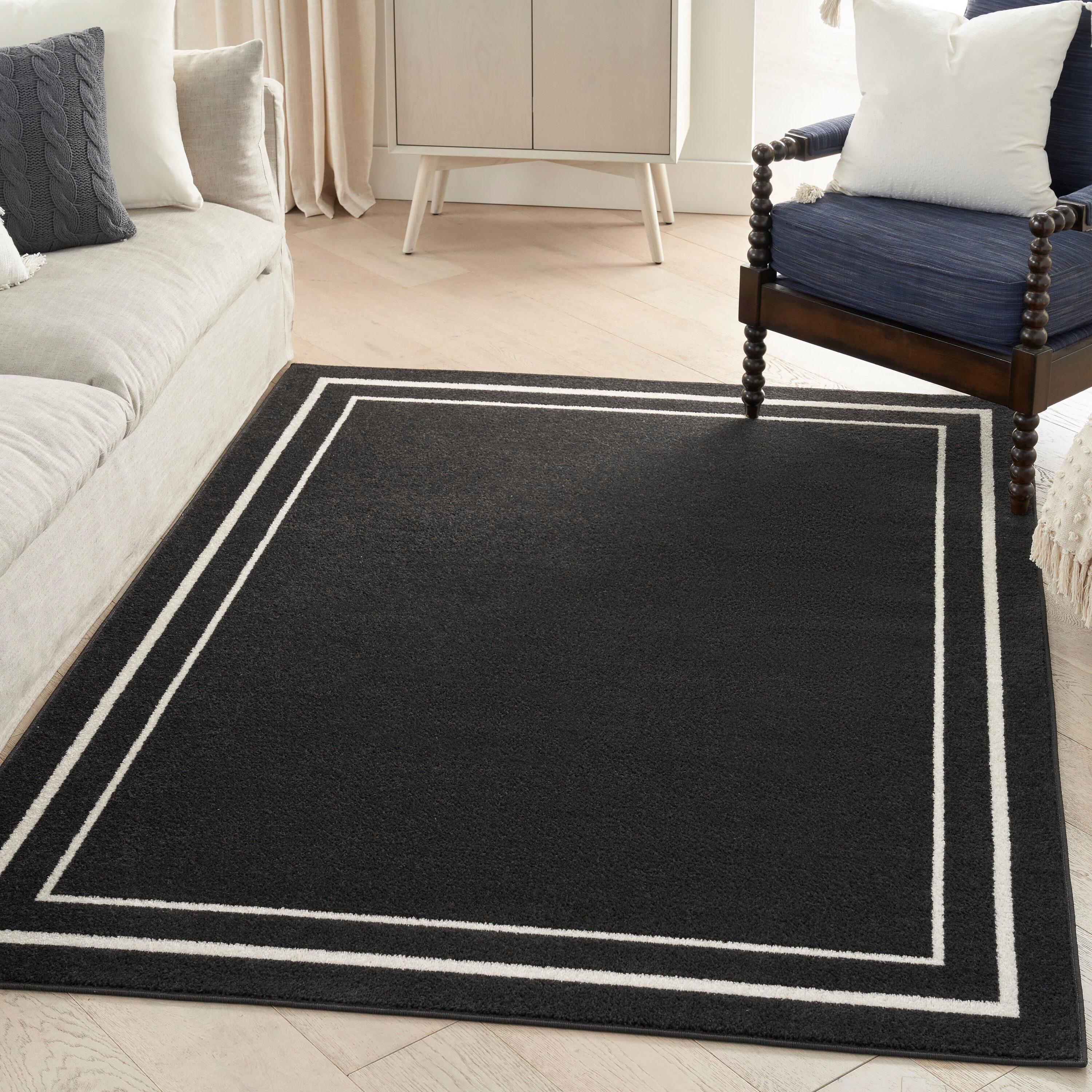 Nourison Essentials 4' x 6' Black Ivory Contemporary Bordered Indoor/Outdoor Area Rug