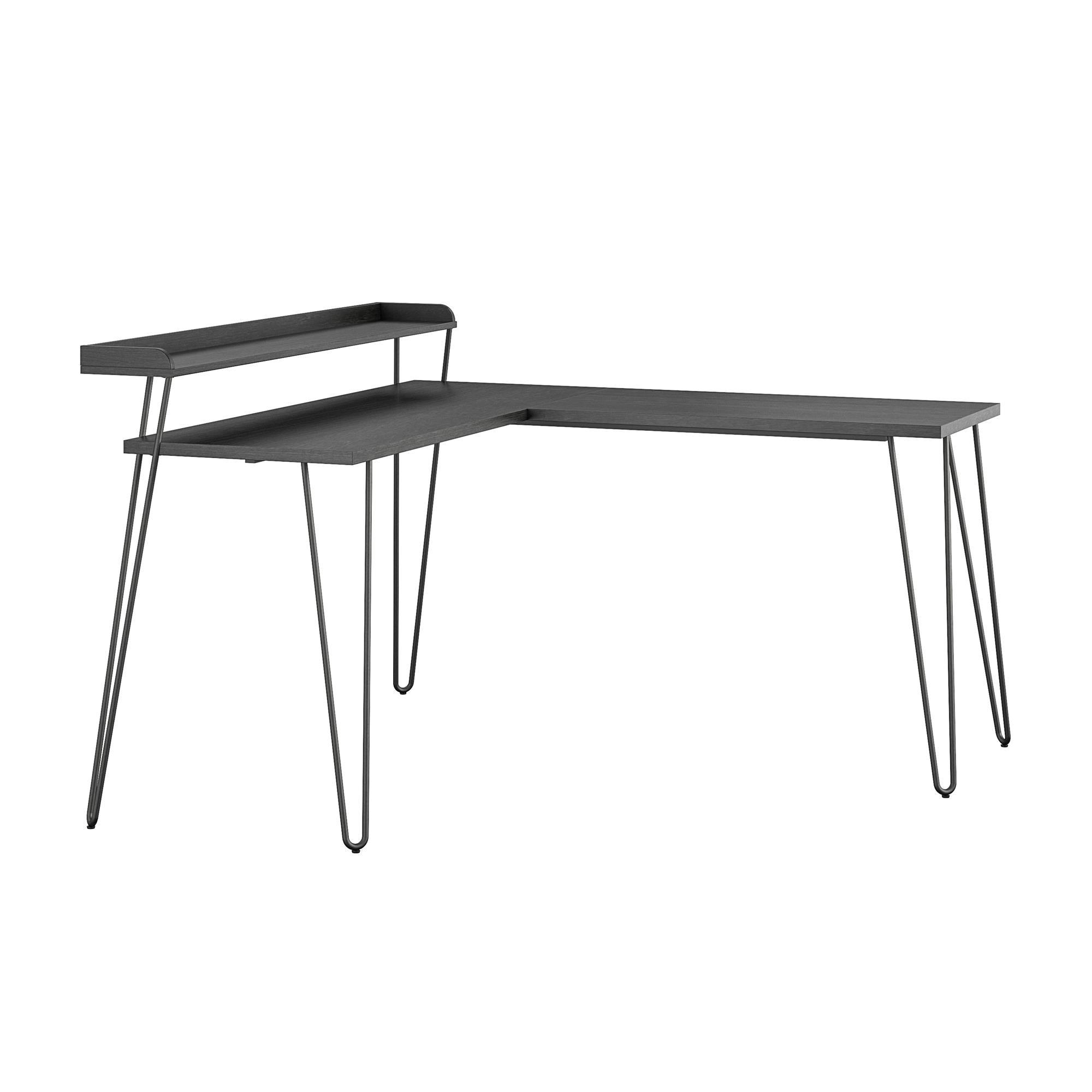 Shanewood 55.1 in. L-Shape Black Oak Computer Desk with Riser