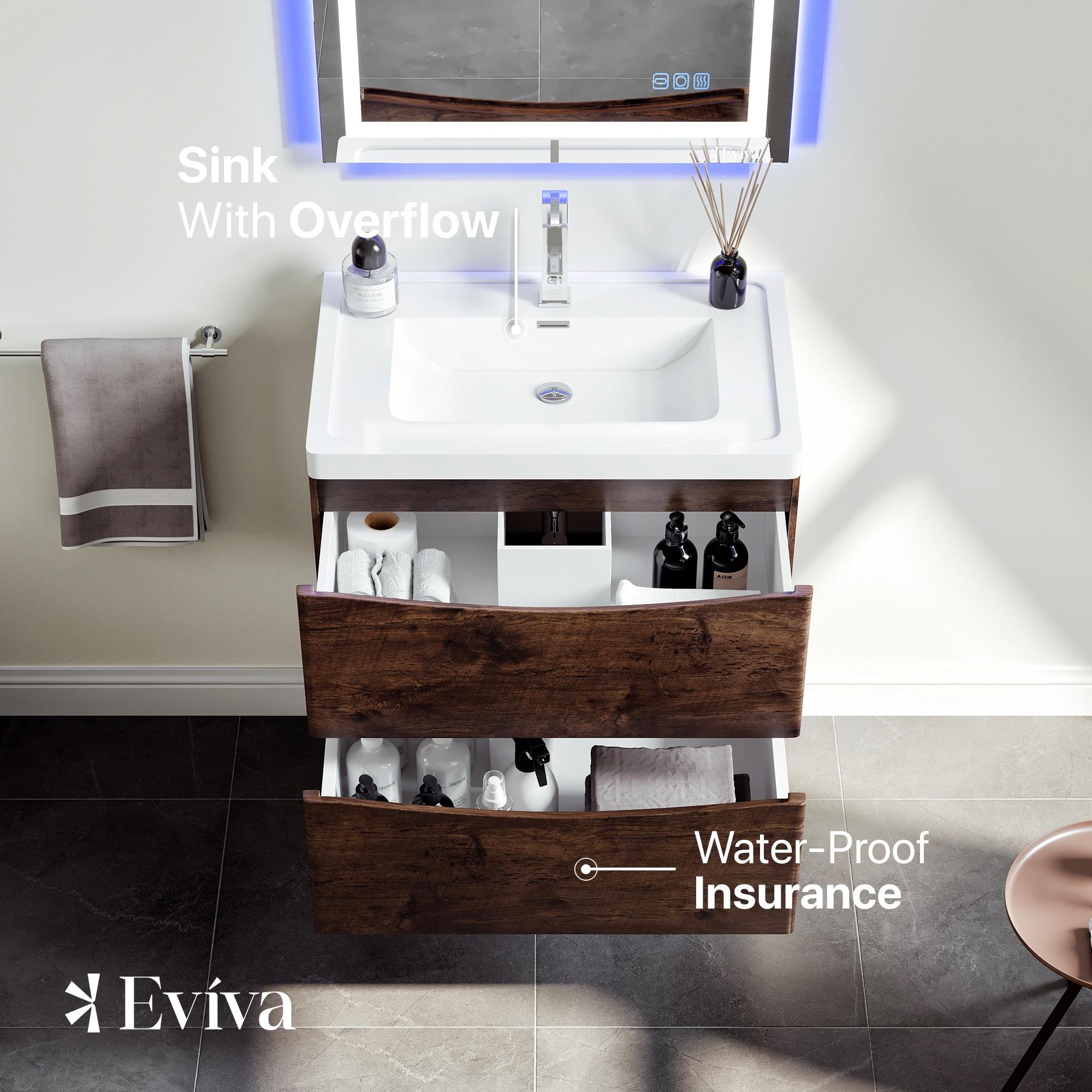Eviva Smile 30" Rosewood Modern Bathroom Vanity Set with Integrated White Acrylic Sink