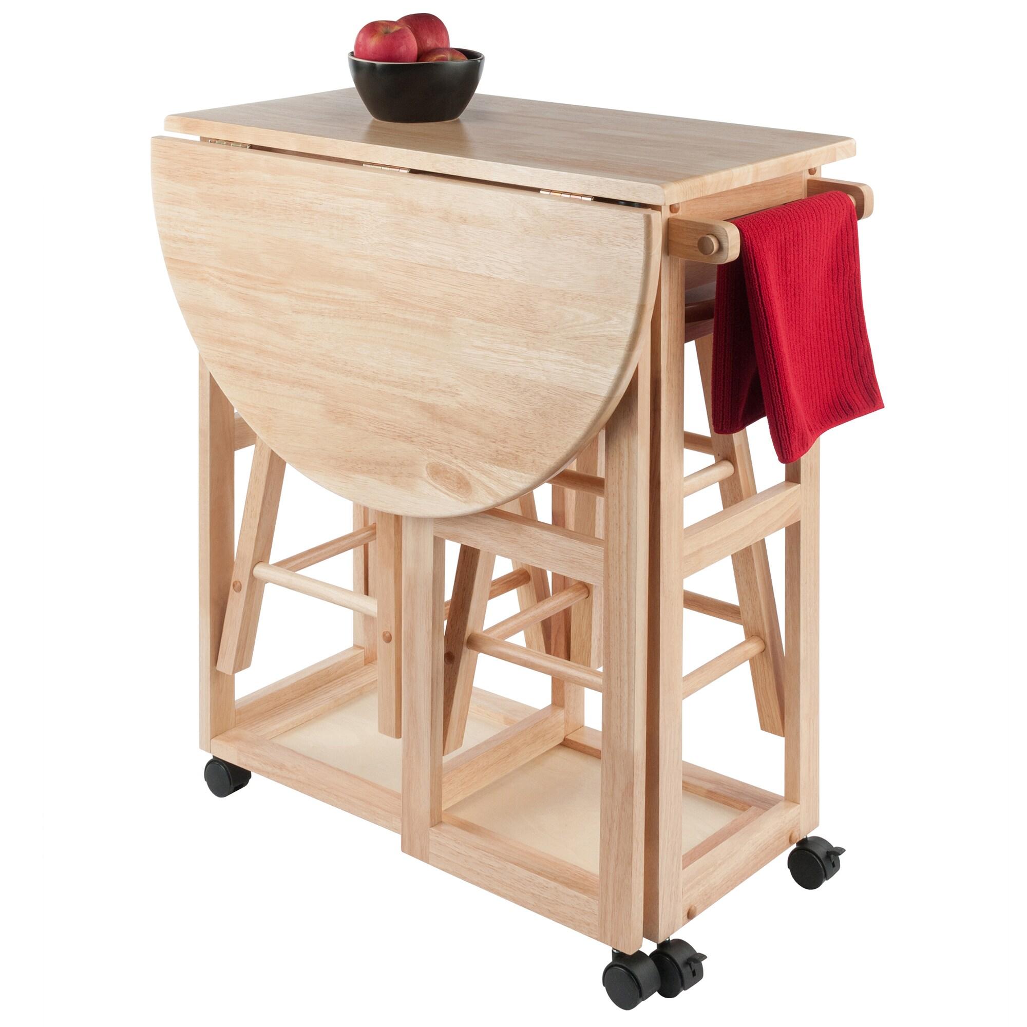 Winsome 3pc Burnett Space Saver Set Beech: Compact Folding Table with 2 Stools, Wood Frame