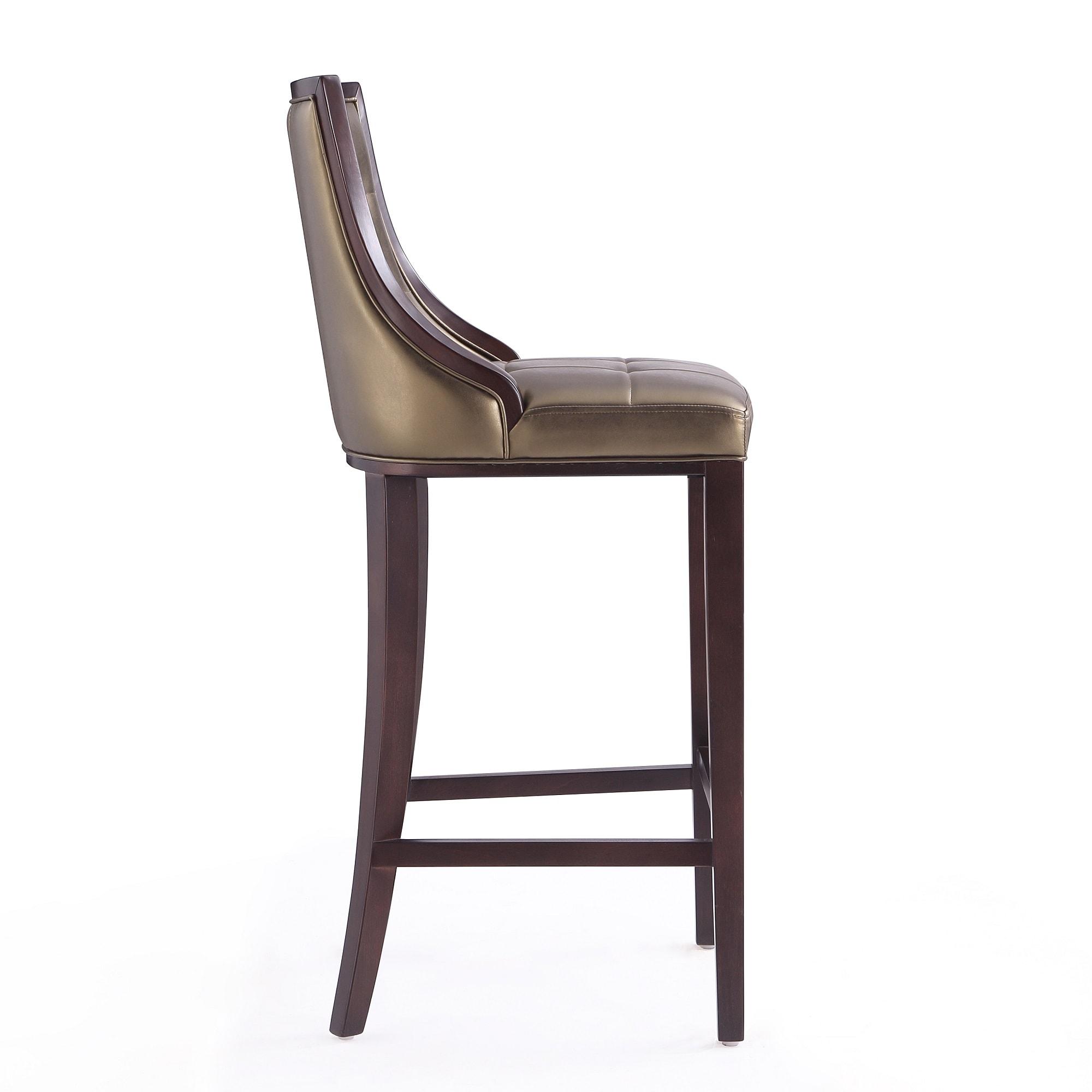 Set of 3 Fifth Avenue Upholstered Beech Wood Faux Leather Barstools Bronze - Manhattan Comfort: Laslo Modern Kitchen Island Seating