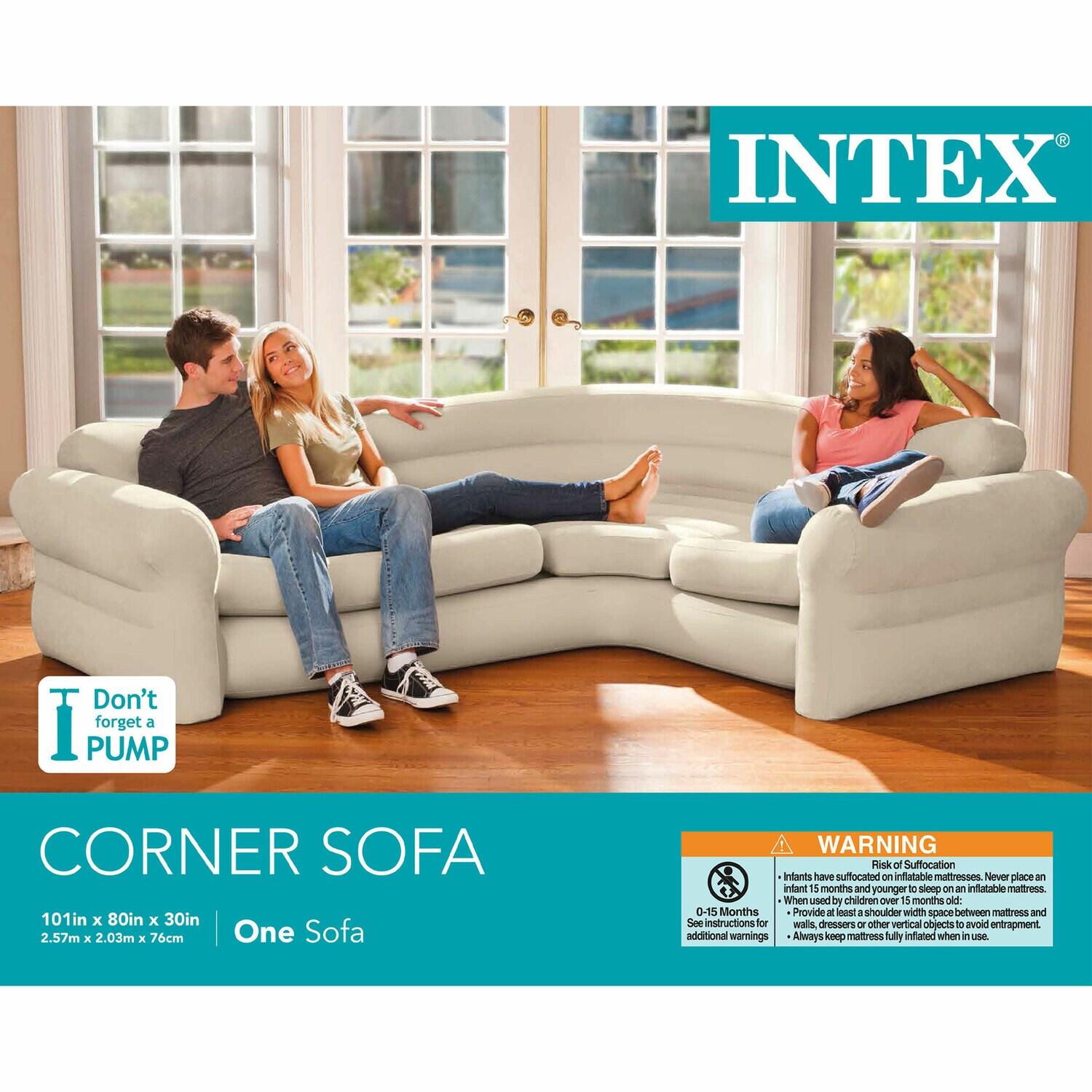 INTEX 68575EP Inflatable Corner Sofa: L-Shaped – Indoor Use – 2-in-1 Valve – 880lb Weight Capacity – 101” x 80” x 30”