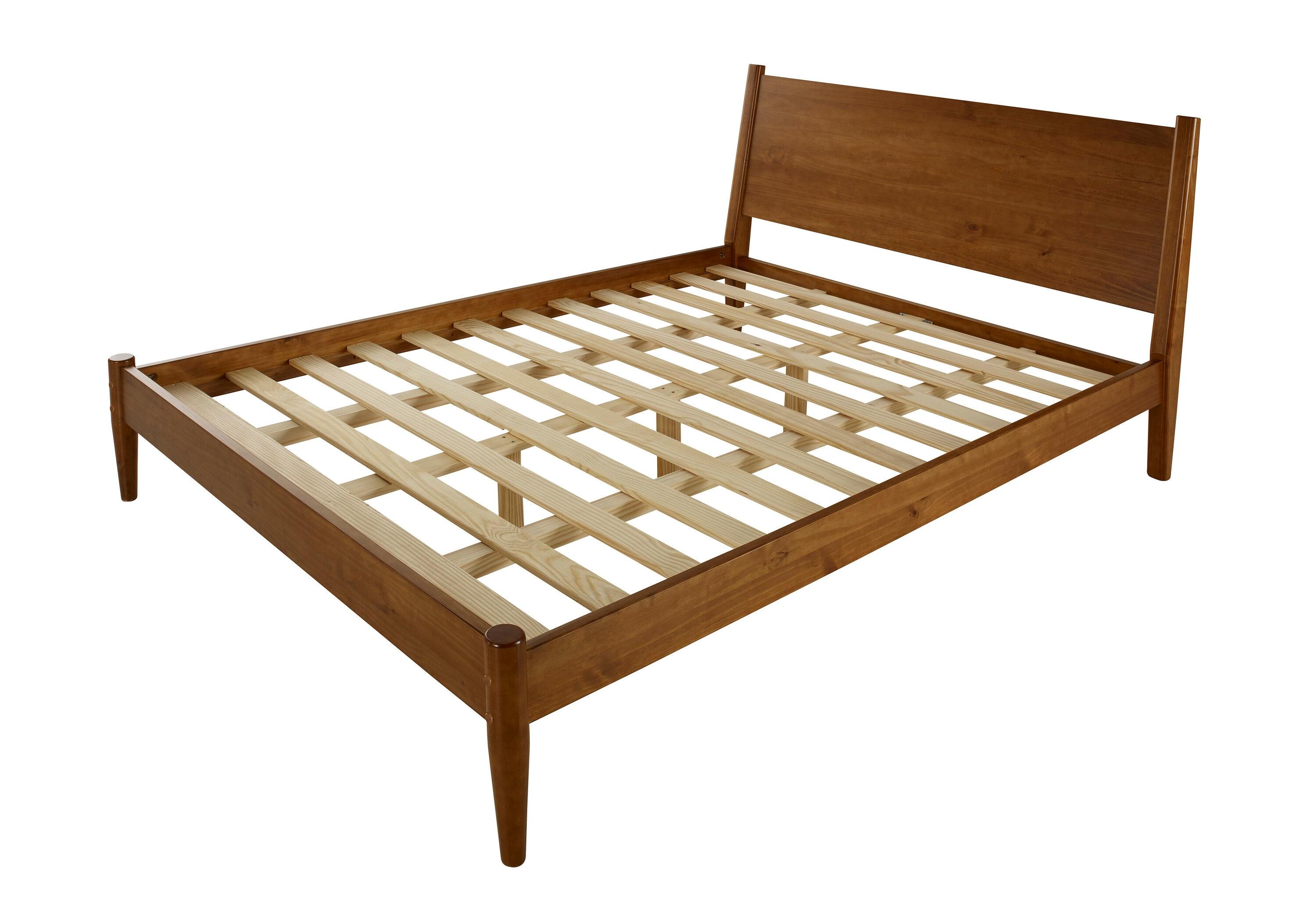 Camaflexi Mid Century Platform Bed Wood Panel Bed Frame with Headboard, Full, Castanho