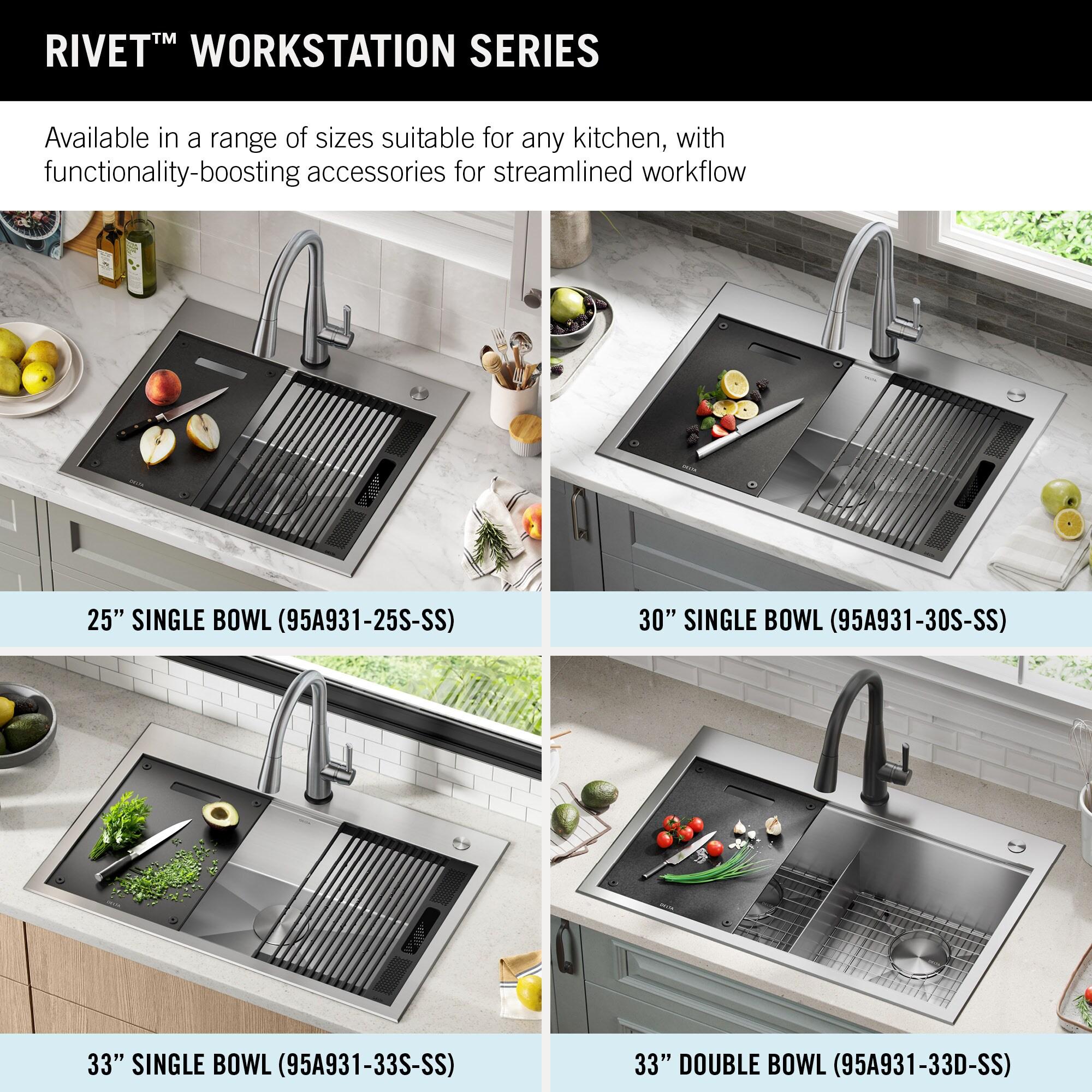 Delta Rivet™ 33" L Workstation Kitchen Sink Drop-In Top Mount 16 Gauge Stainless Steel Single Bowl