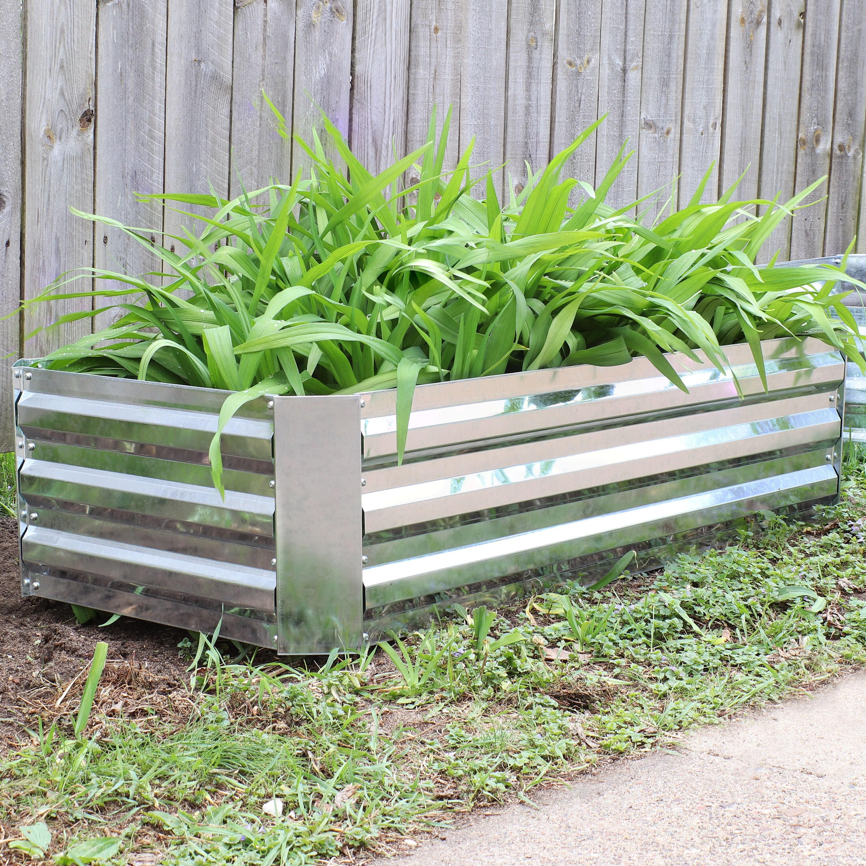 Sunnydaze Raised Corrugated Galvanized Steel Rectangle Garden Beds for Plants, Vegetables, and Flowers - 48" L x 11.75" H - Silver - 2pc