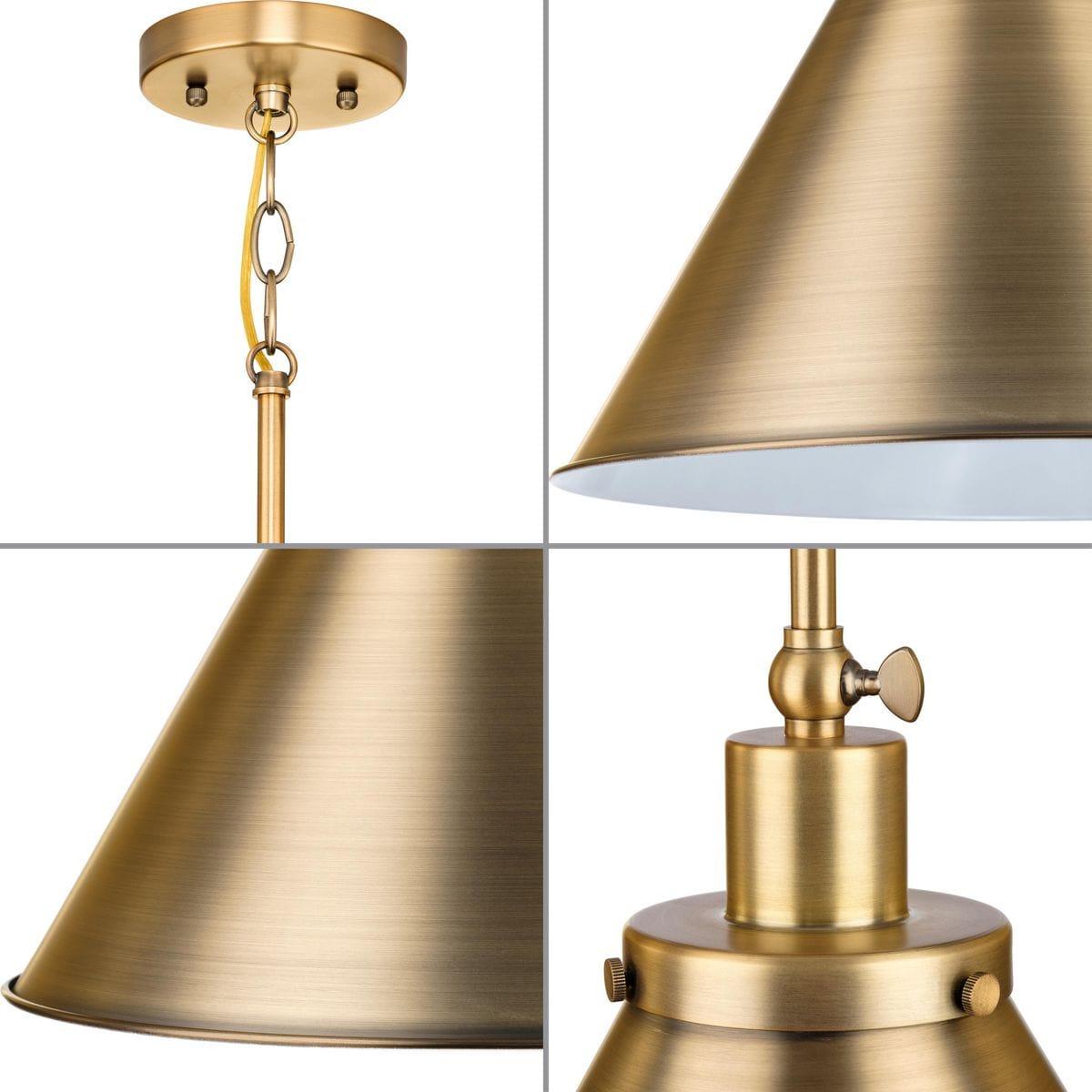 Progress Lighting Hinton 1-Light Pendant Vintage Brass Cone Shade Collection