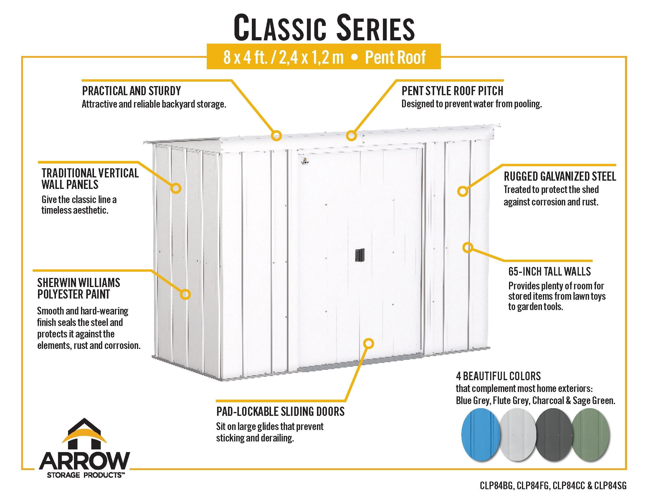 Arrow 8 ft. W x 4 ft. D Galvanized Steel Vertical Storage Shed