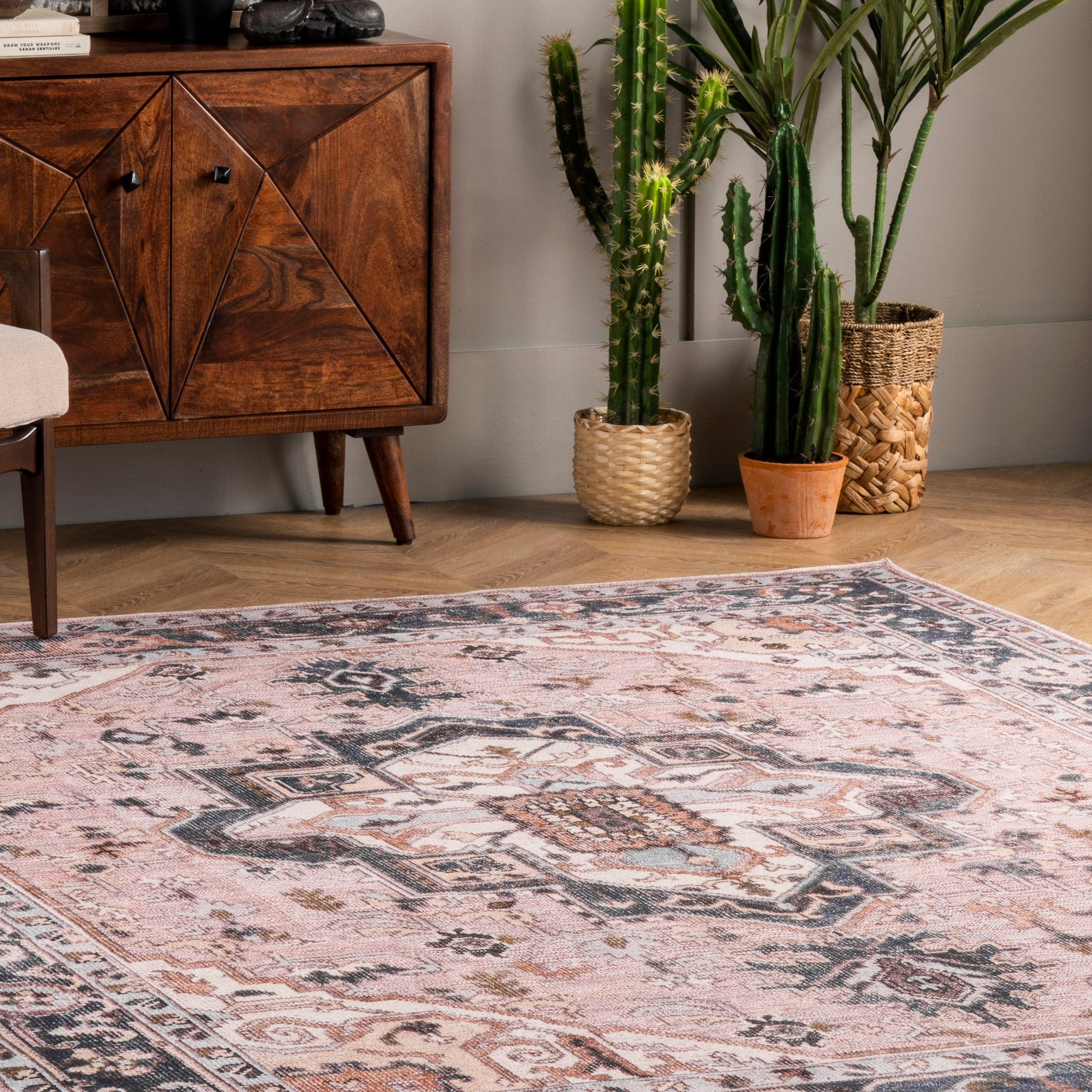 nuLOOM Sasha Machine Washable Medallion Area Rug, 6' Square, Pink