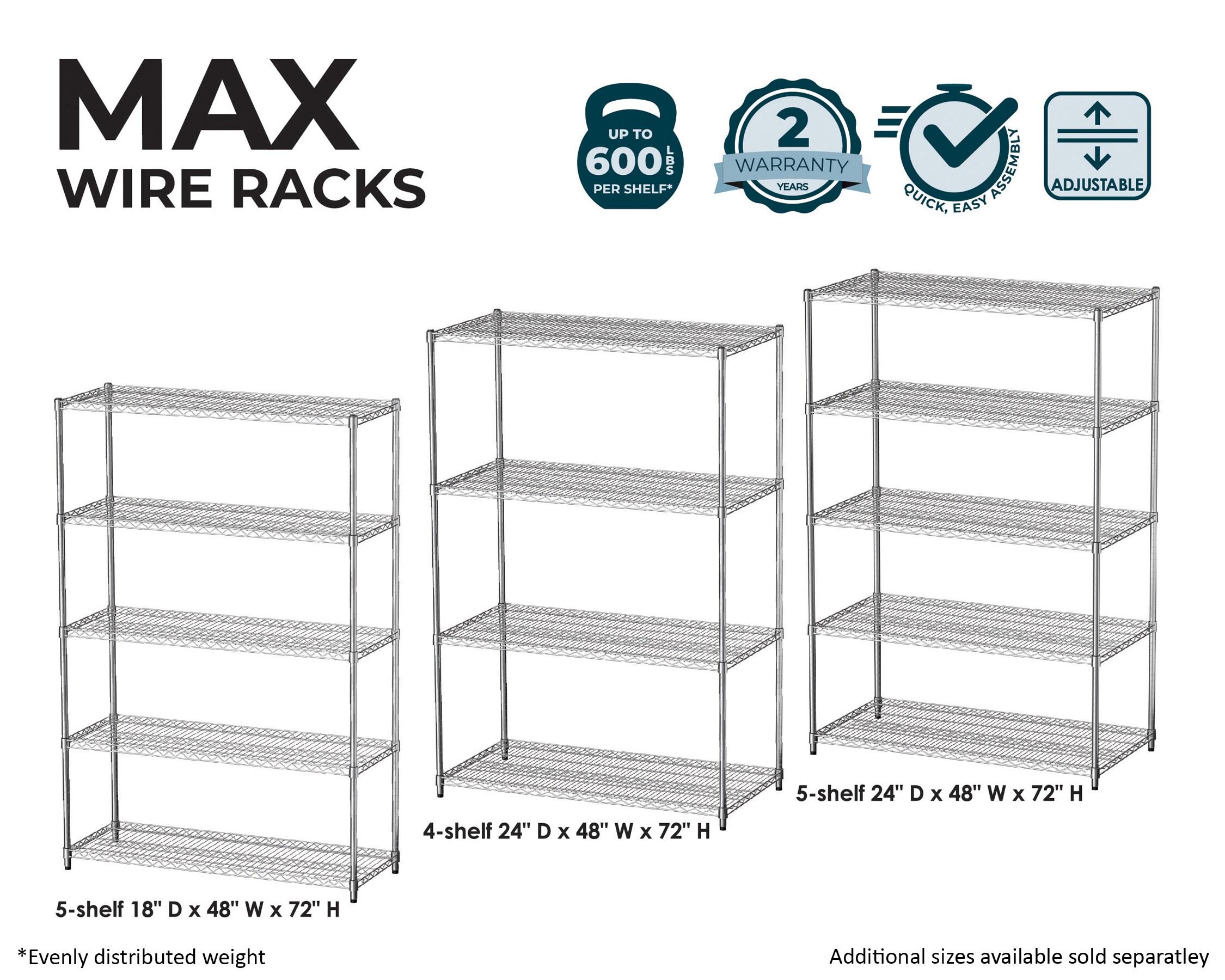 Everest Home Everest Wire Rack Heavy-Duty 5-Tier Utility Shelving Unit, 48 W x 24 D x 72 H, Chrome