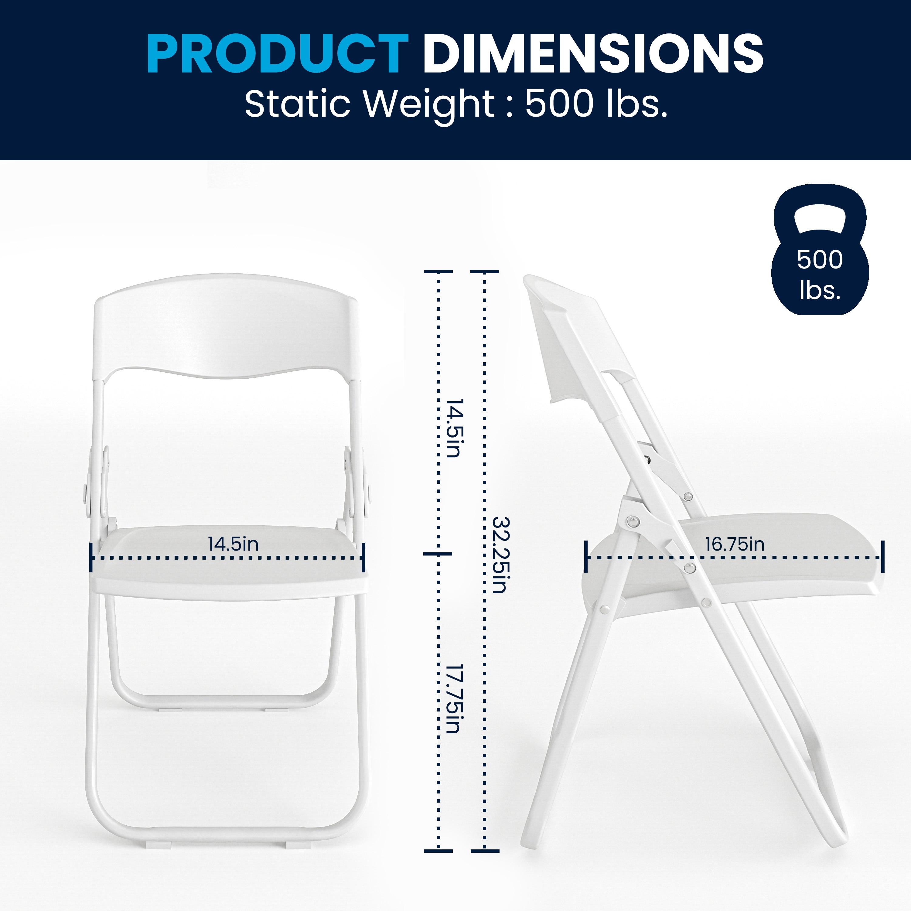 Flash Furniture 2 Pack HERCULES Series 500 lb. Capacity Heavy Duty White Plastic Folding Chair with Built-in Ganging Brackets