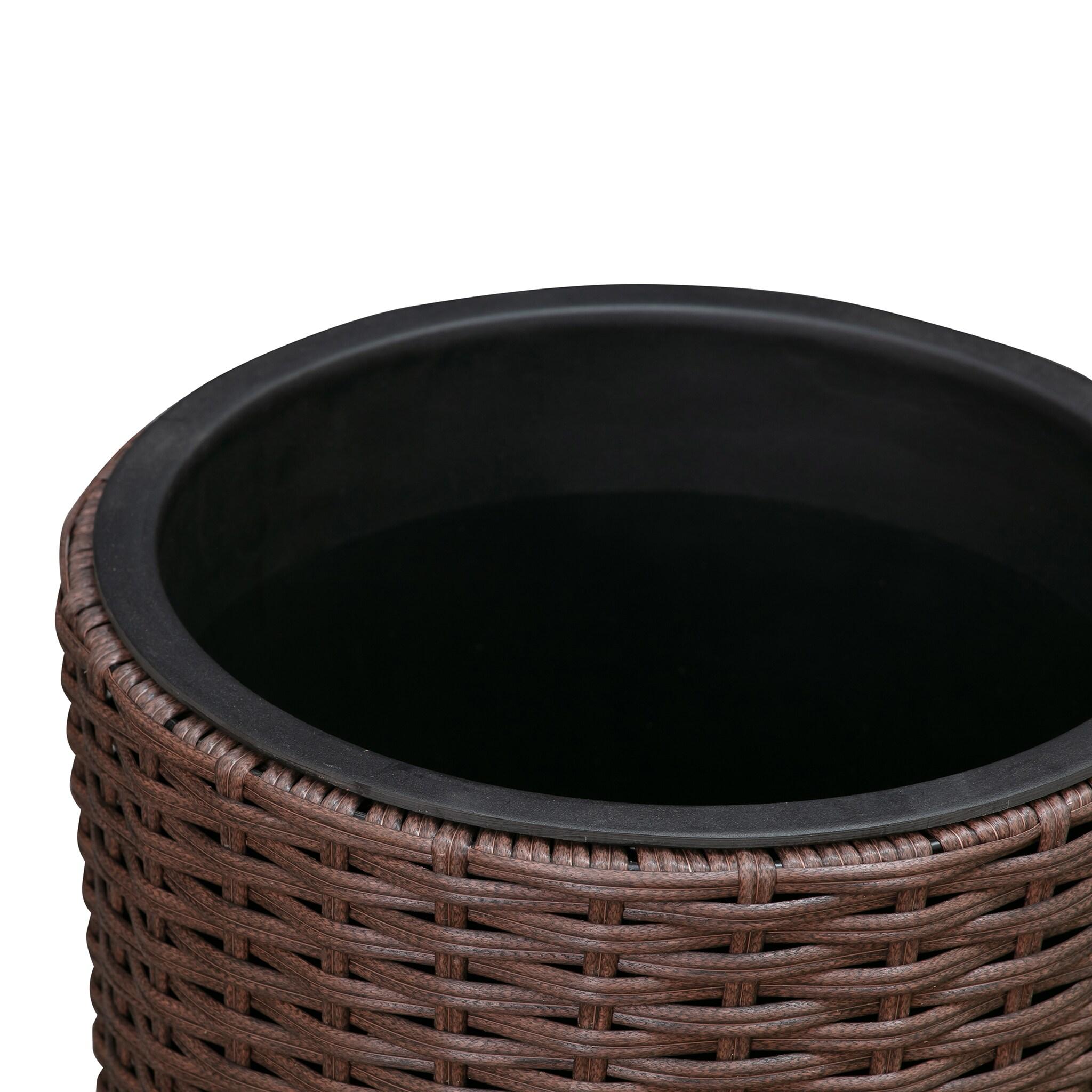 Balkene Home Noah All-Weather Wicker Planter Set with Liners Tall Plant Decor Box for Outdoors & Indoors Patio Herb Garden - 2 Piece Set – Mocha