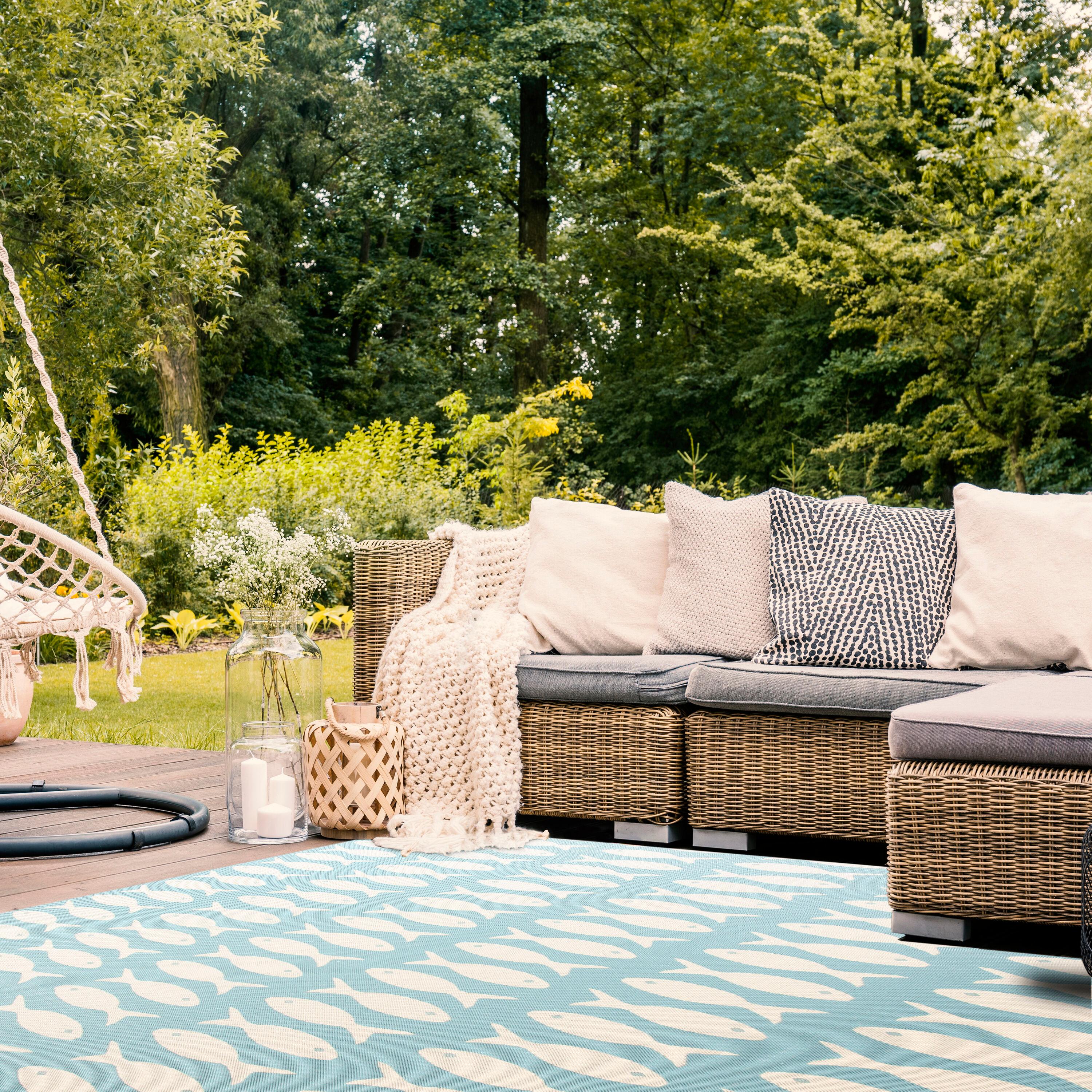 Courtyard CY6013 Power Loomed Indoor and Outdoor Area Rug - Blue/Beige - 4'x4' - Safavieh