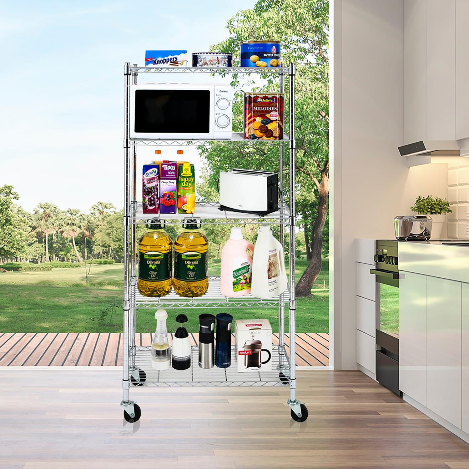 EFINE 5-Shelf Chrome Silver Shelving Units and Storage on 3'' Wheels and with 5-Shelf Liners