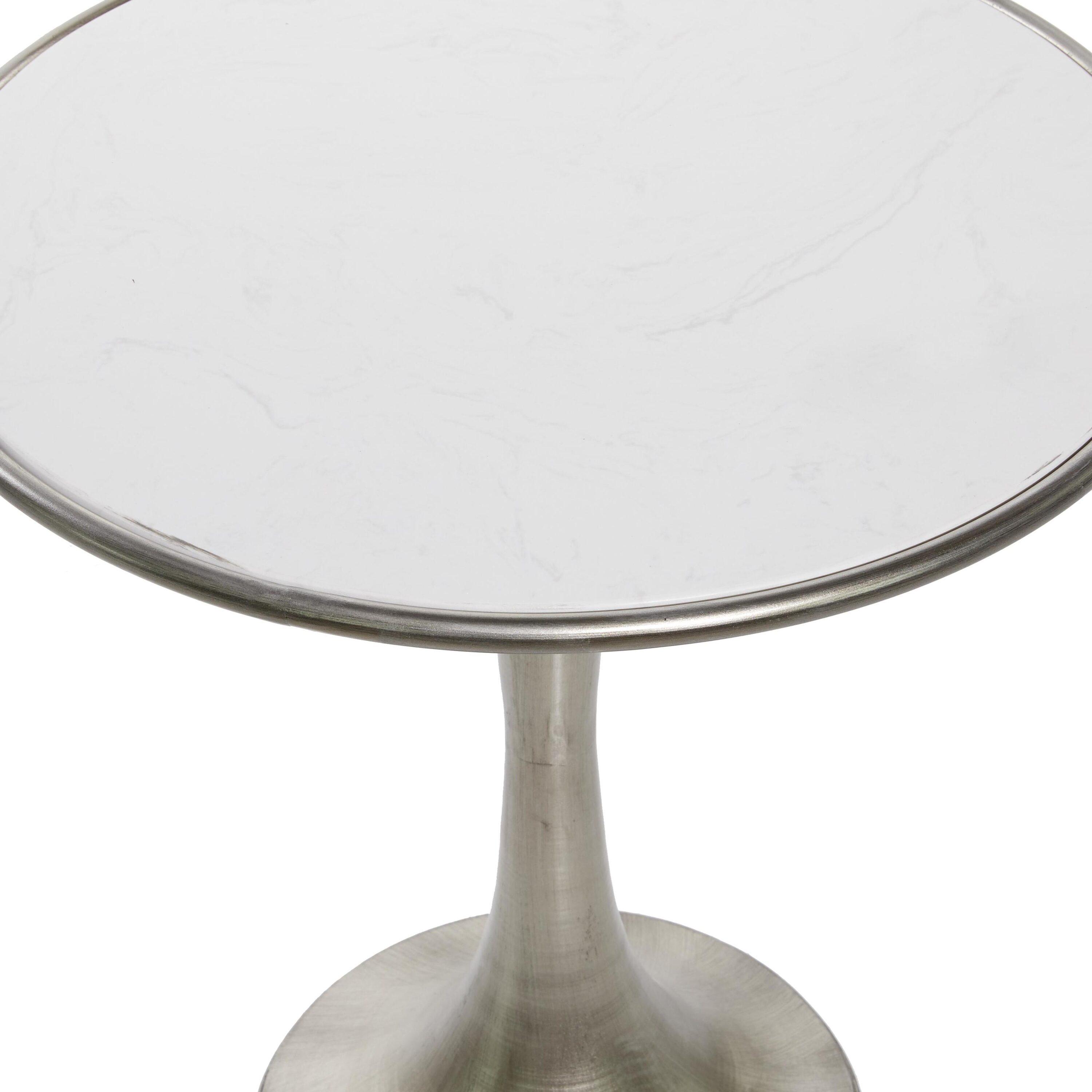 Industrial Marble Accent Table Silver - Olivia & May: Pedestal, No Assembly Required