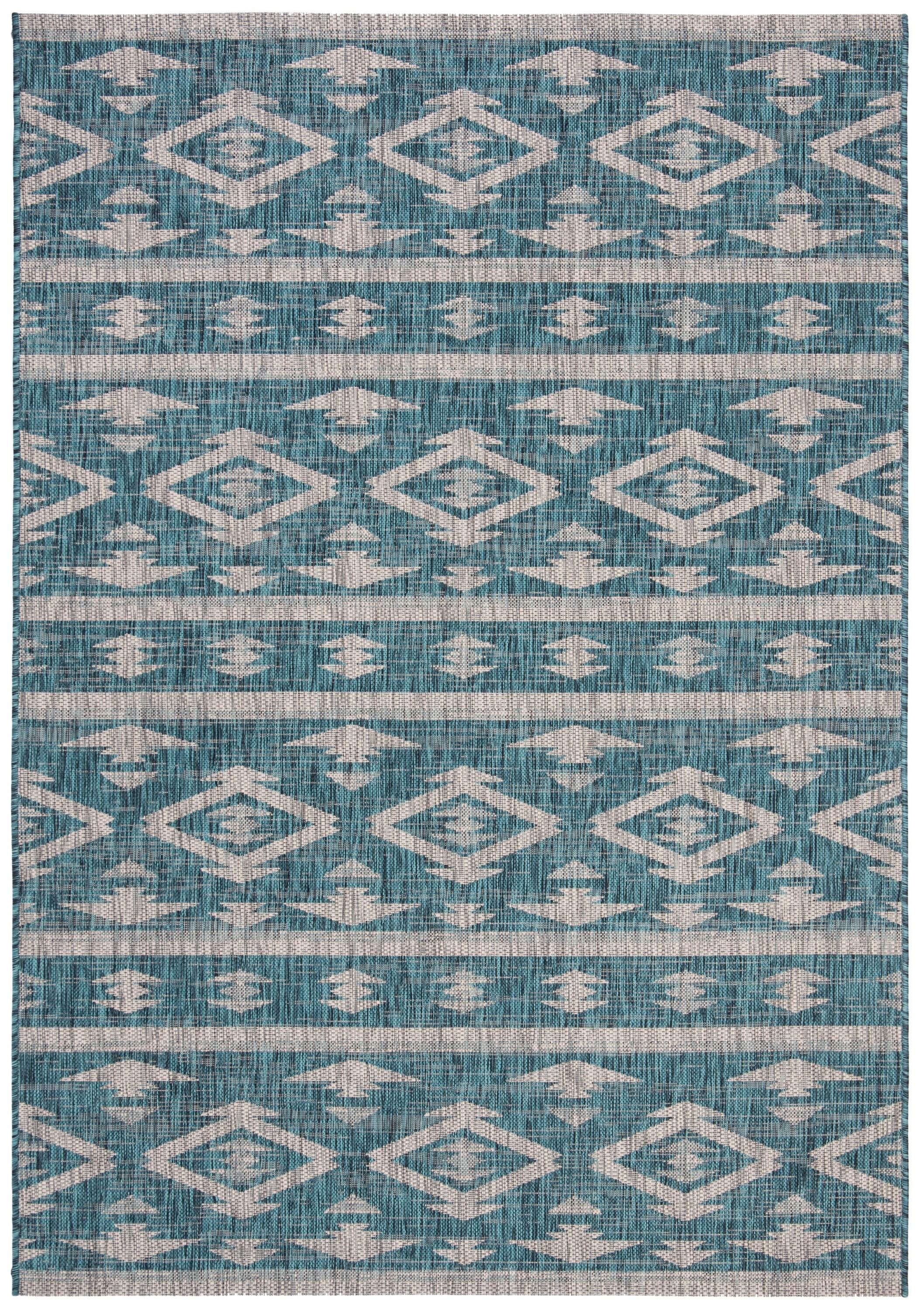 Courtyard CY8863 Power Loomed Indoor/Outdoor Area Rug - Teal/Grey - 4'x5'7" - Safavieh.