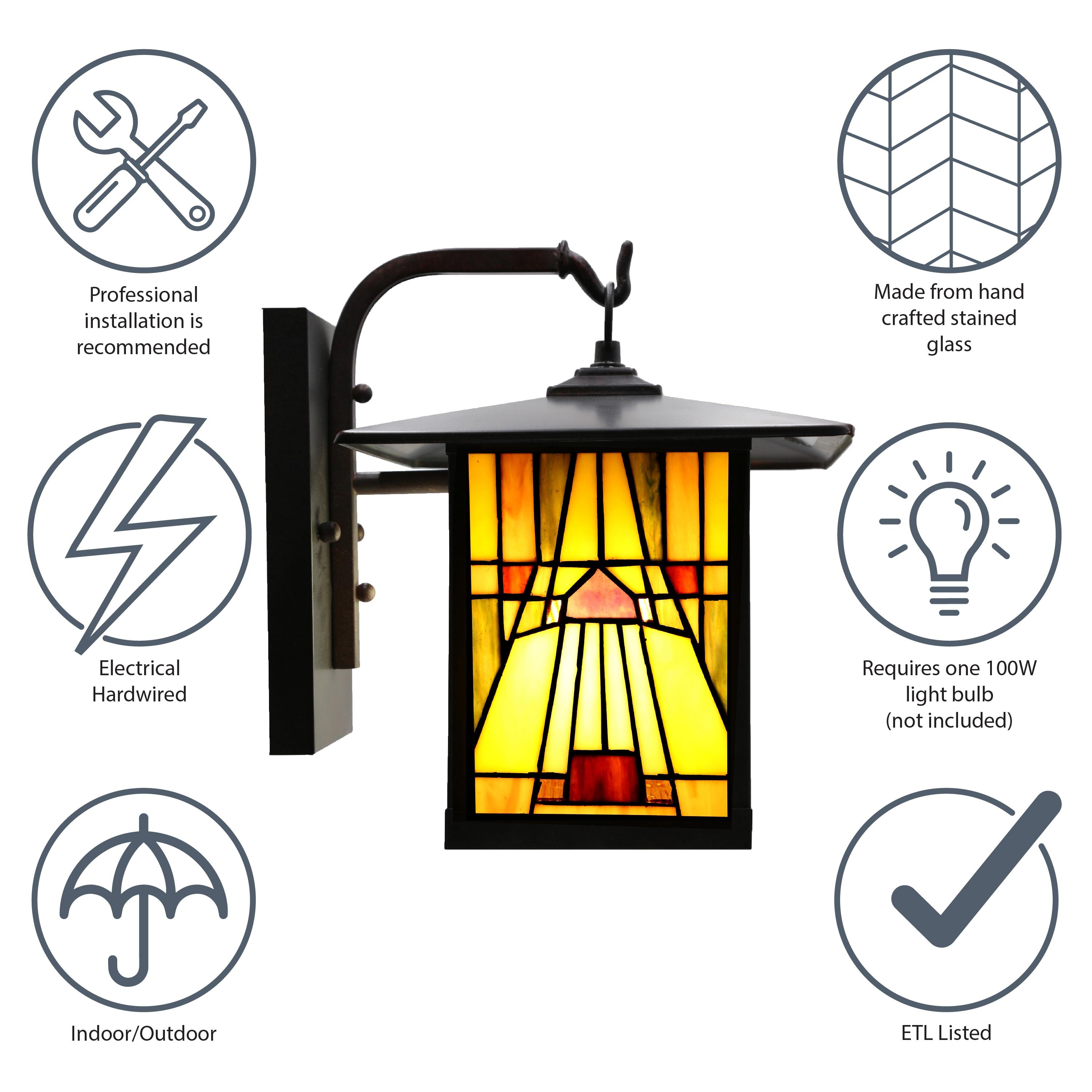 11.75" 1-Light Mona Mission Style Outdoor Wall Lantern Sconce Bronze - River of Goods: Stained Glass, ETL Listed, Weather-Resistant