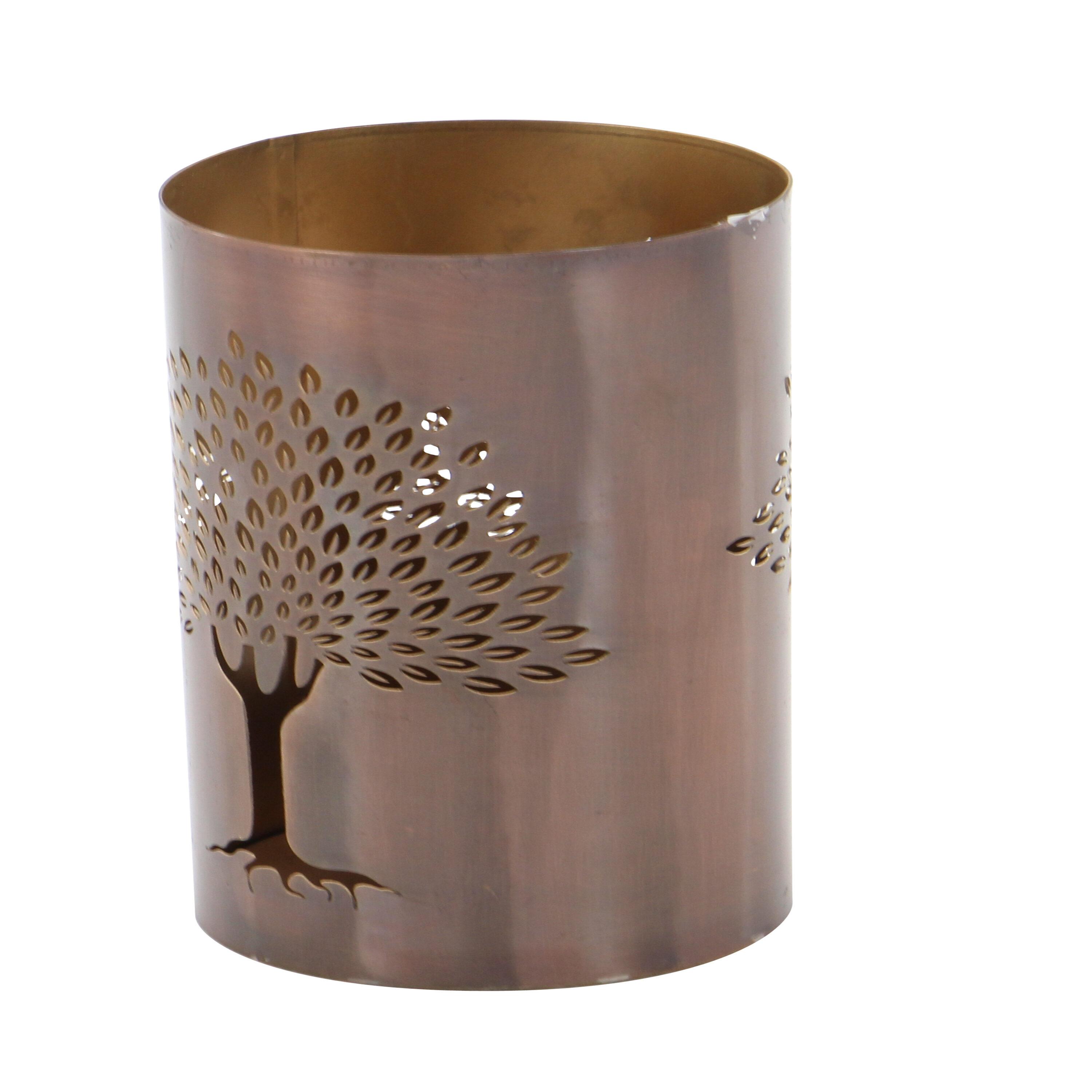 DecMode 3 Holder Copper Metal Tree Decorative Candle Lantern, Set of 3