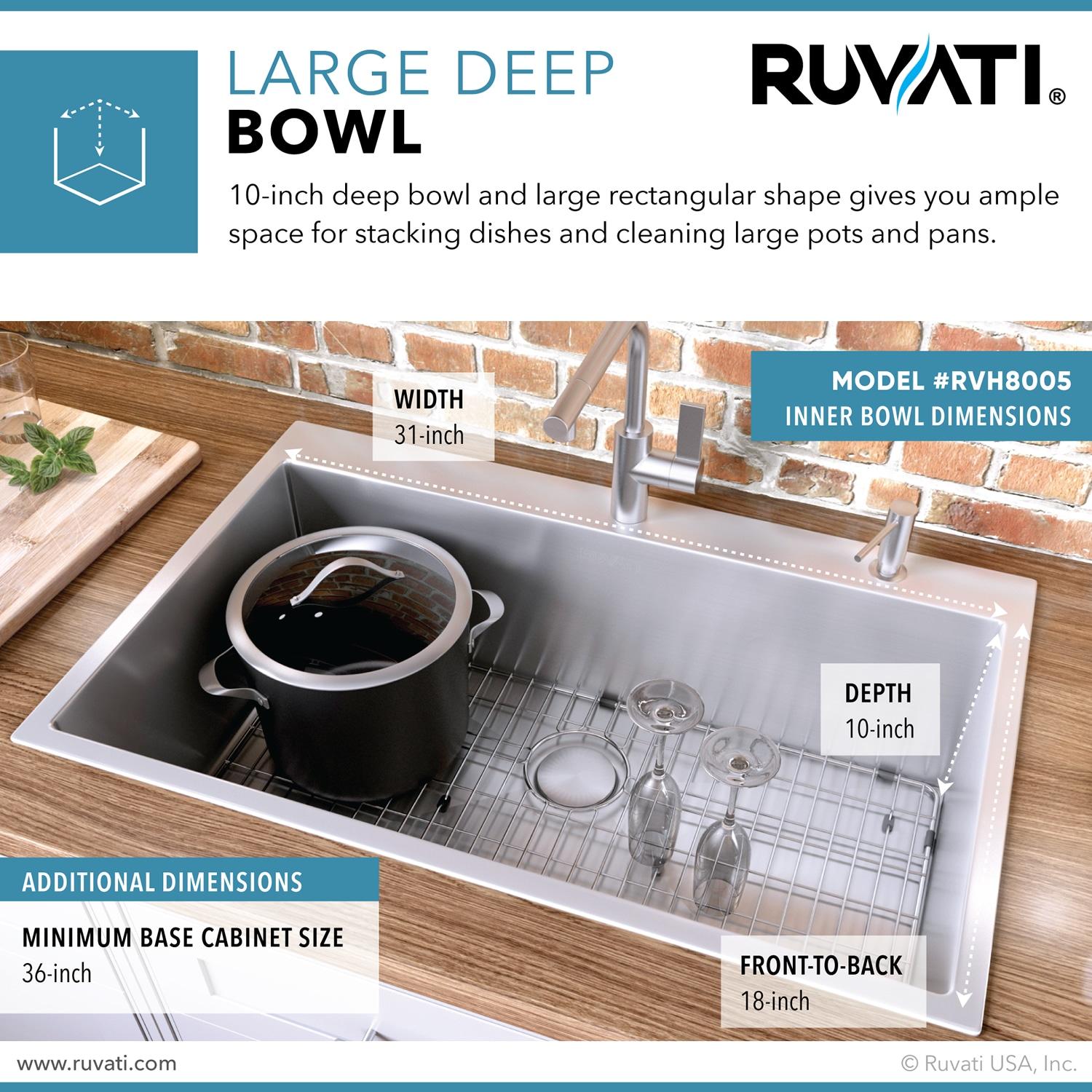 Ruvati 33 x 22 inch Drop-inStainless Steel Rounded Corners Topmount Kitchen Sink Single Bowl